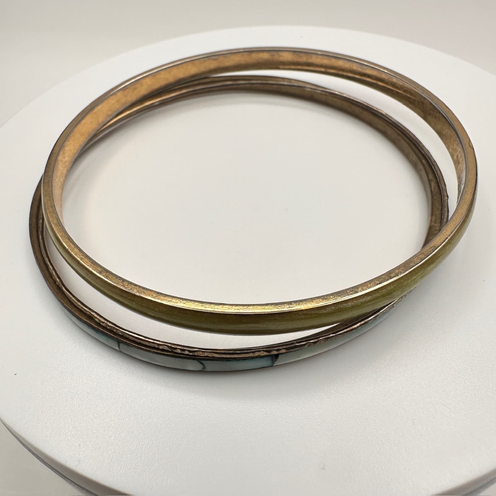 Vintage 80s Mixed Metal Bangle Bracelets Set Bohemian Boohoo Estate Jewelry - Thumbnail 6