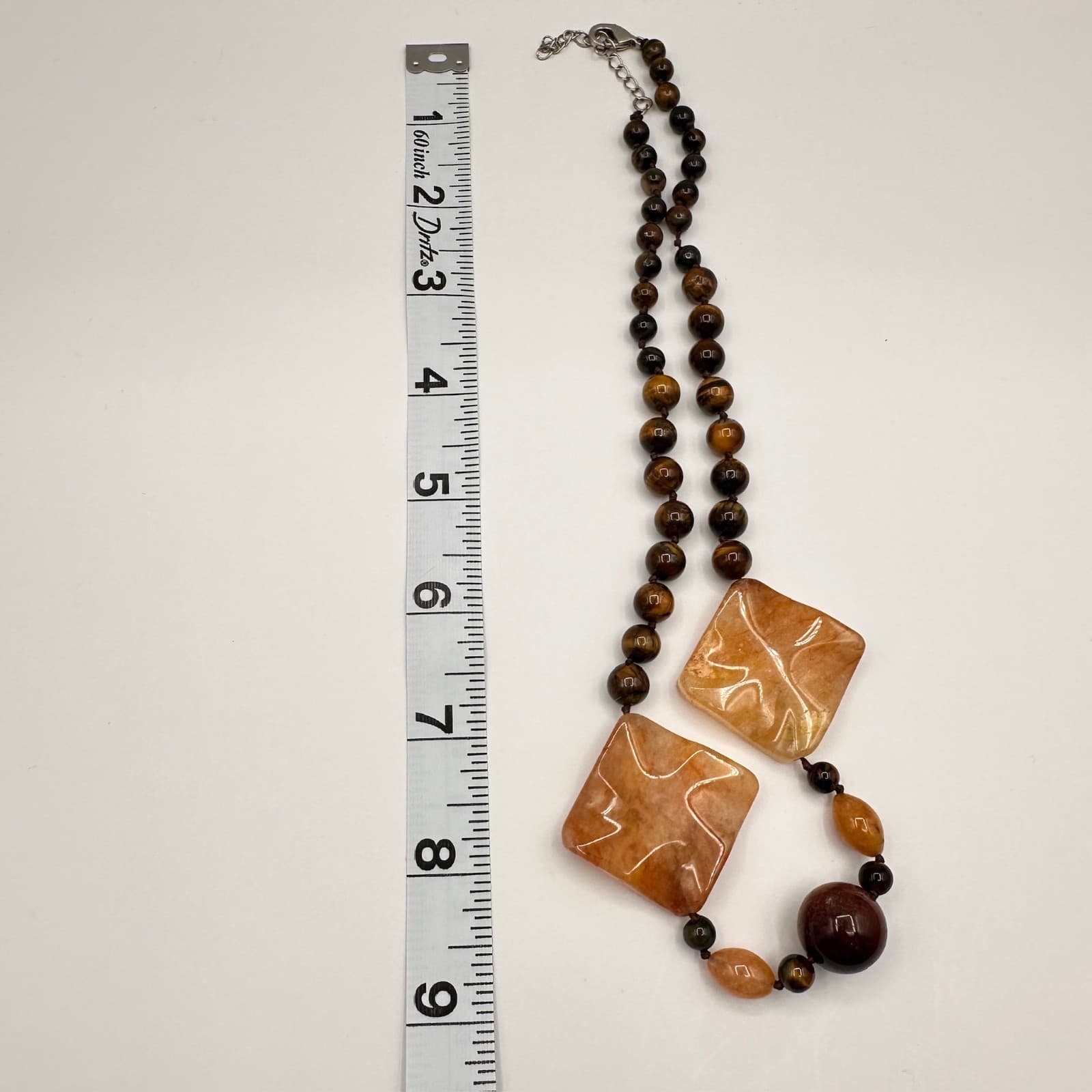 Vintage 80s Chunky Agate Tiger Stone Bead Statement Necklace Women's Jewelry - Thumbnail 14