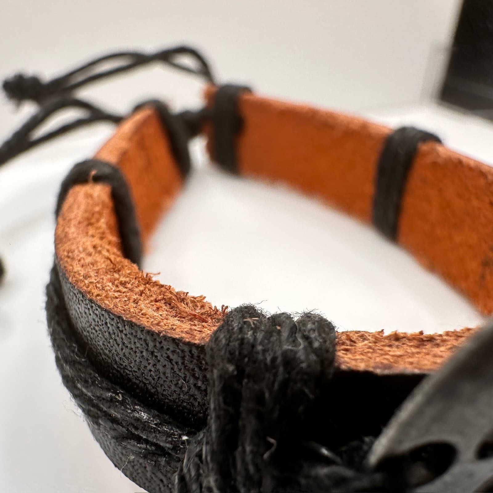 Vintage 90s Aquarius Zodiac Leather Bracelet Black & Brown Adjustable Unisex - Thumbnail 7