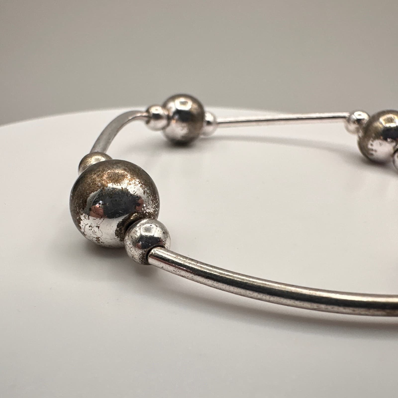 Vintage 60s Silver Tone Beaded Bracelet Boho Statement Women's Jewelry - Thumbnail 4