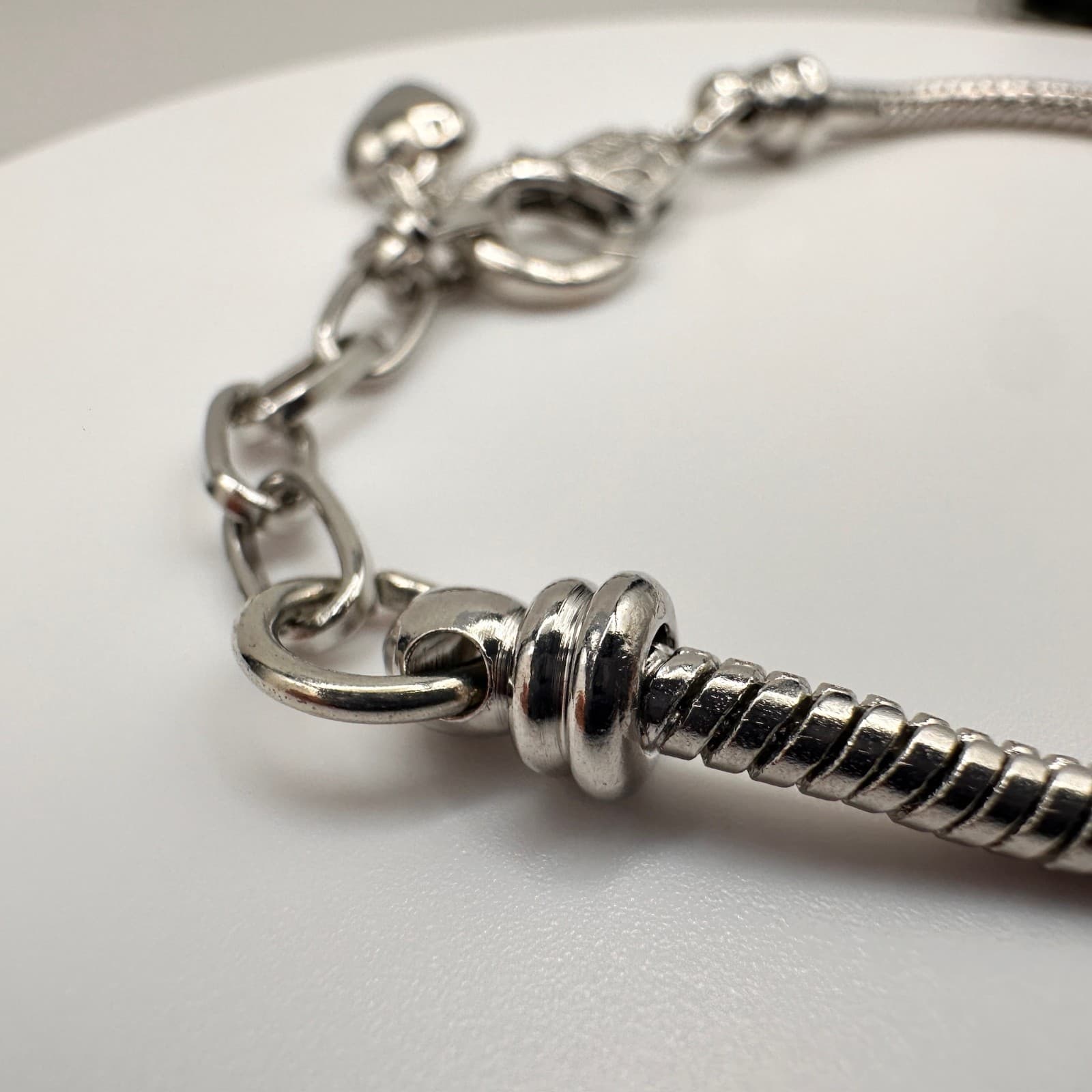 Vintage 90s Silver Tone Snake Chain Charm Bracelet Kit Lobster Clasp Jewelry - Thumbnail 4