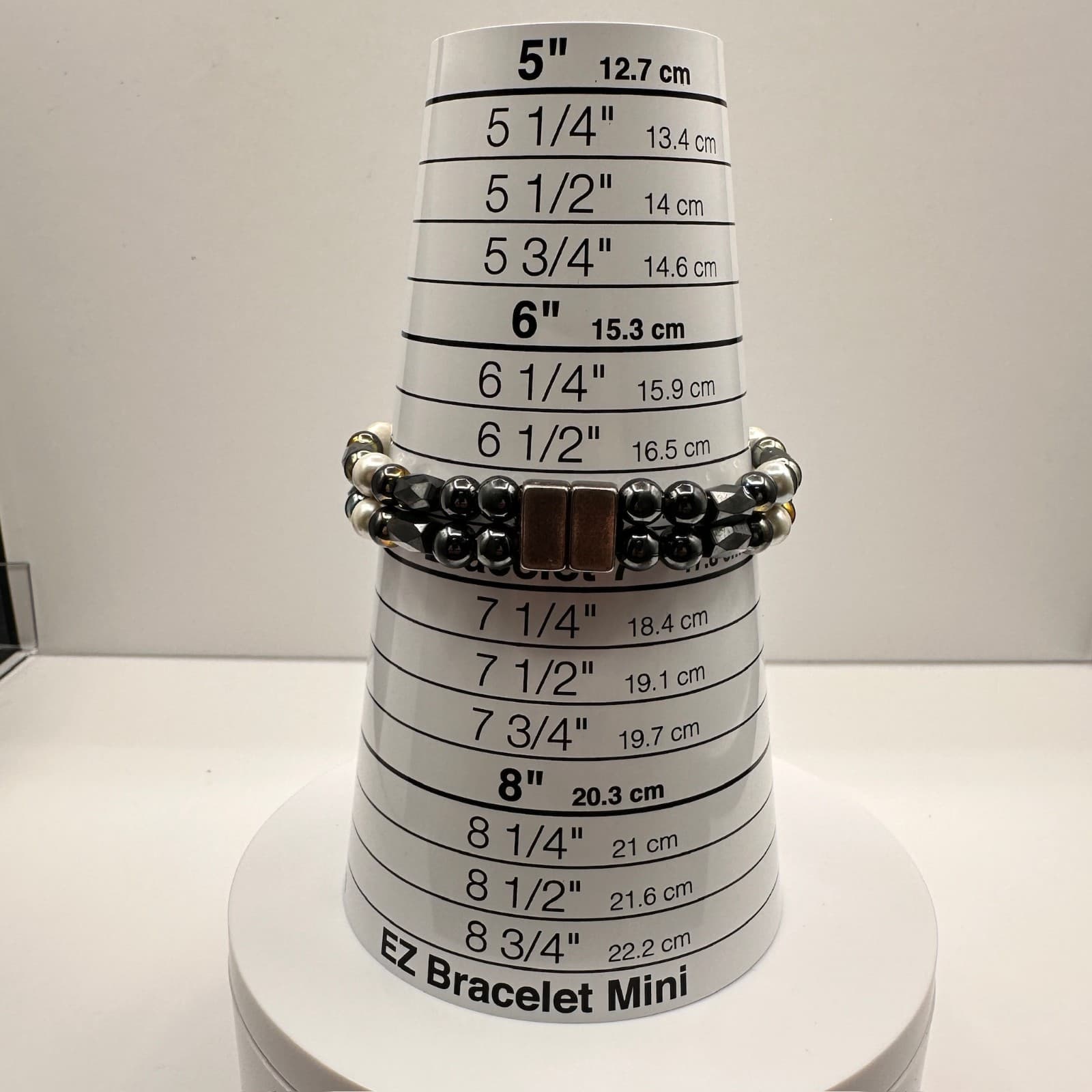 Vintage Y2K Hematite & Faux Pearl Magnetic Stretch Bracelet 2-Row Iridescent - Thumbnail 10