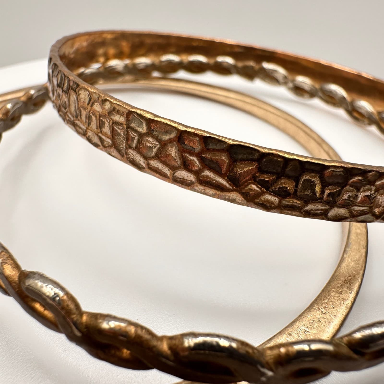 Vintage 80s Chunky Stack Gold & Silver Tone Twisted Bangle Bracelets Set Jewelry - Thumbnail 8