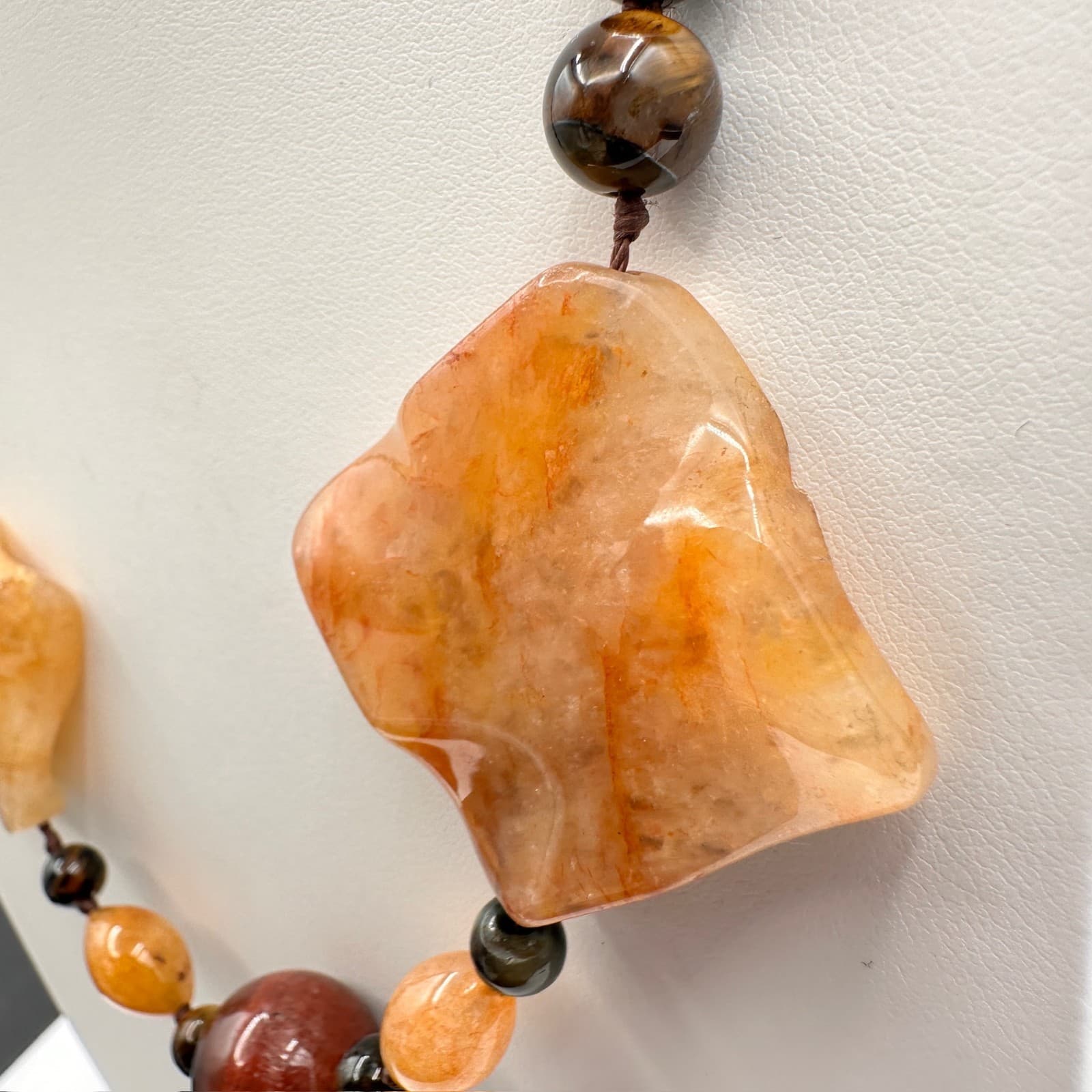 Vintage 80s Chunky Agate Tiger Stone Bead Statement Necklace Women's Jewelry - Thumbnail 5