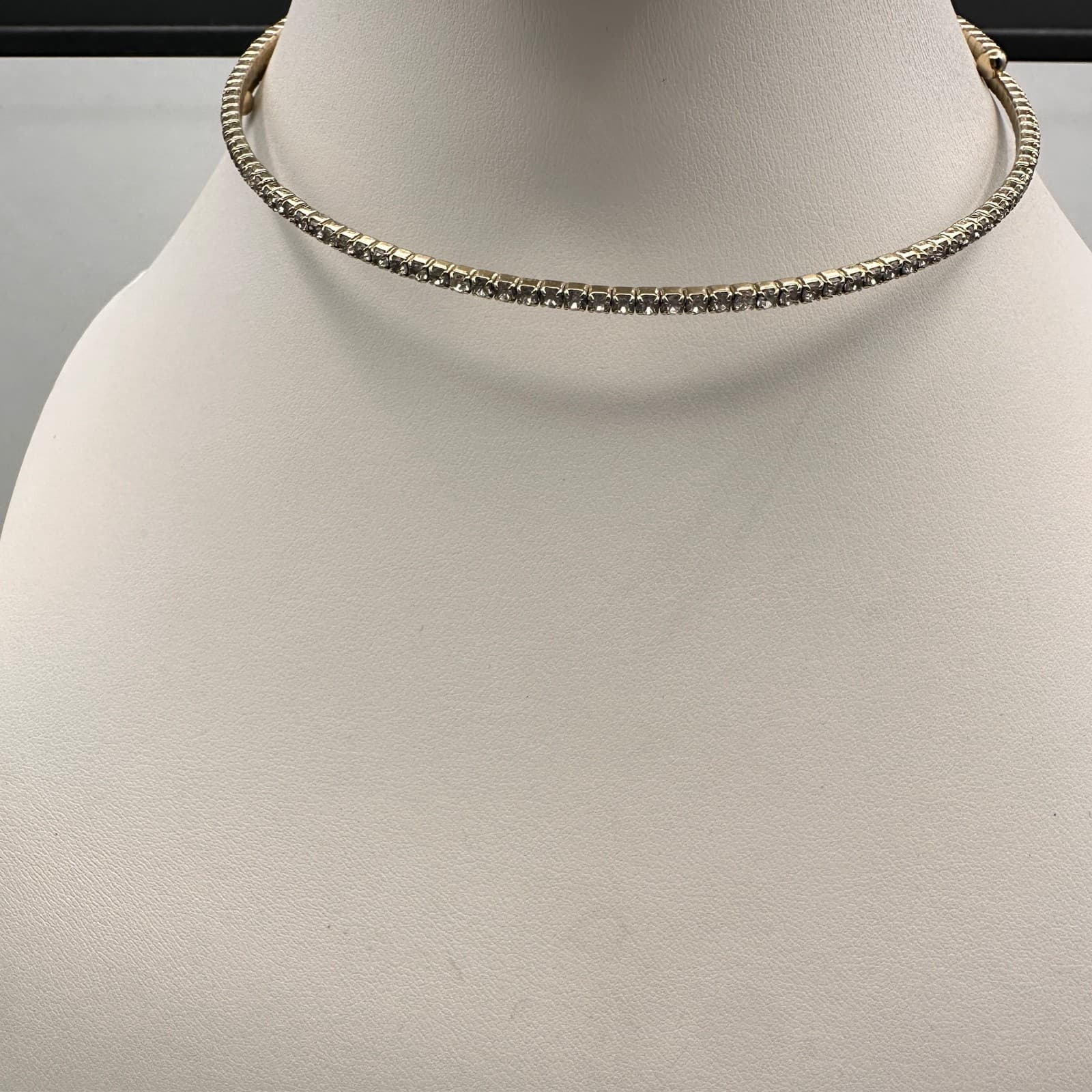 Vintage 80s Gold Tone Rhinestone Flexible Coil Wrap Choker Necklace Jewelry - Thumbnail 6