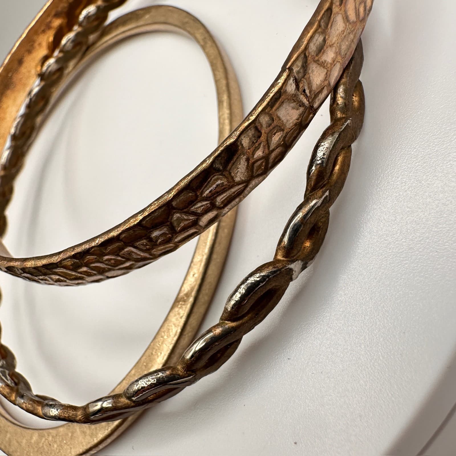 Vintage 80s Chunky Stack Gold & Silver Tone Twisted Bangle Bracelets Set Jewelry - Thumbnail 5