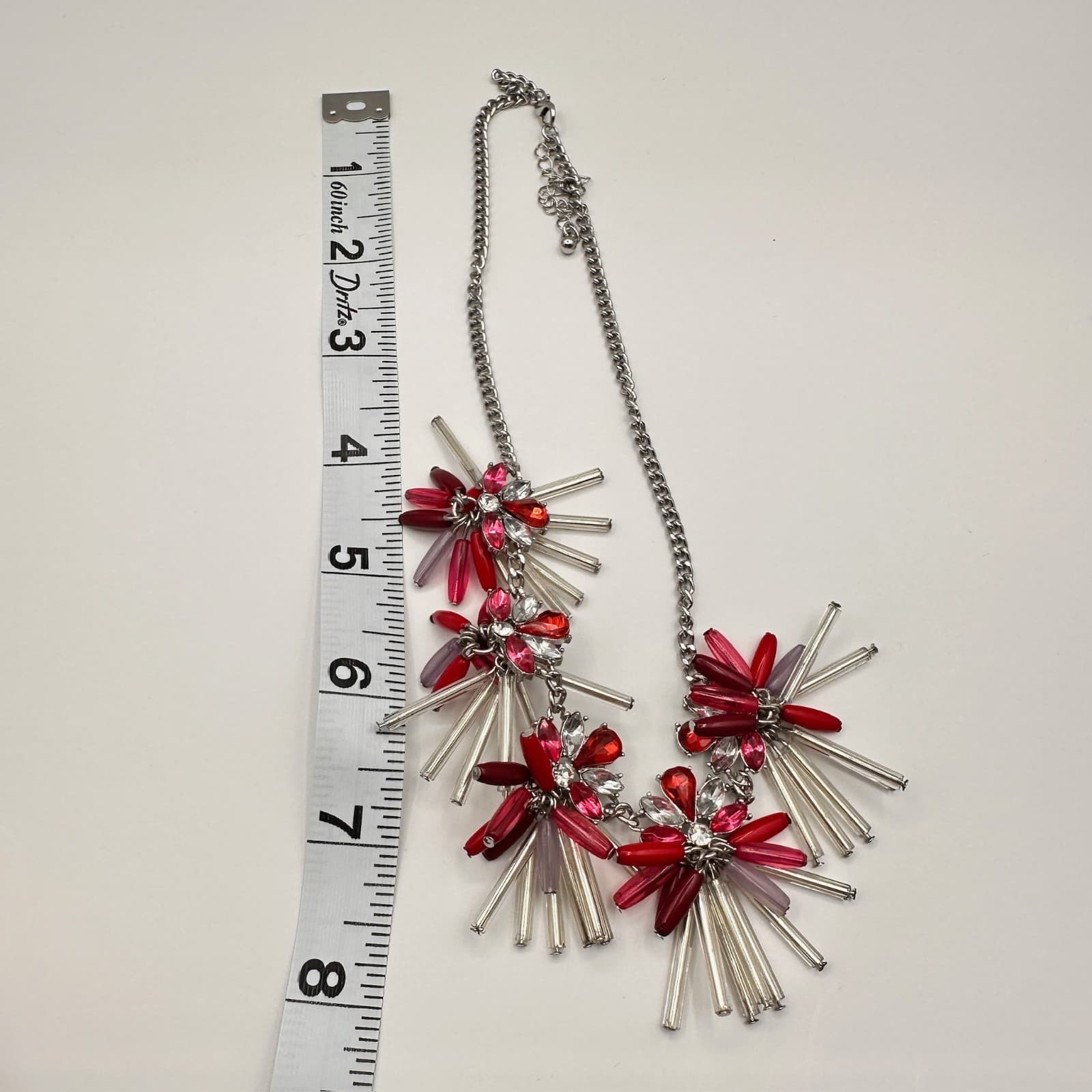 Vintage 80s Style Red Pink Bead Statement Collar Choker Necklace Jewelry - Thumbnail 9