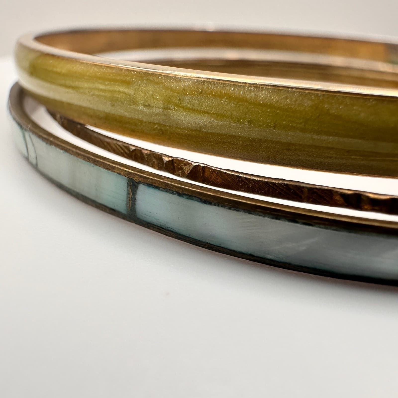 Vintage 80s Mixed Metal Bangle Bracelets Set Bohemian Boohoo Estate Jewelry - Thumbnail 3