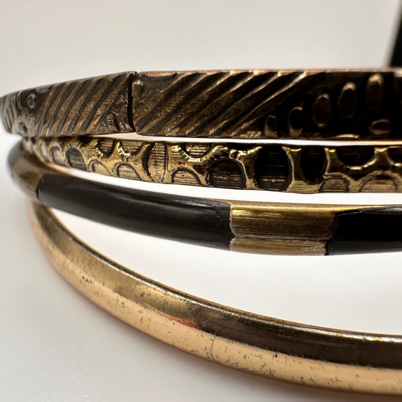 Vintage 80s Mixed Metal Twisted Bangle Bracelets Set Bohemian Boohoo Jewelry - Thumbnail 4