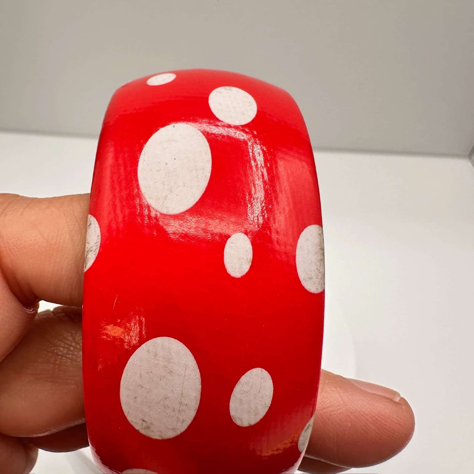Vintage 90s Taramanda White Polka Dot Red Bangle Bracelet Retro Bold Fashion - Thumbnail 6