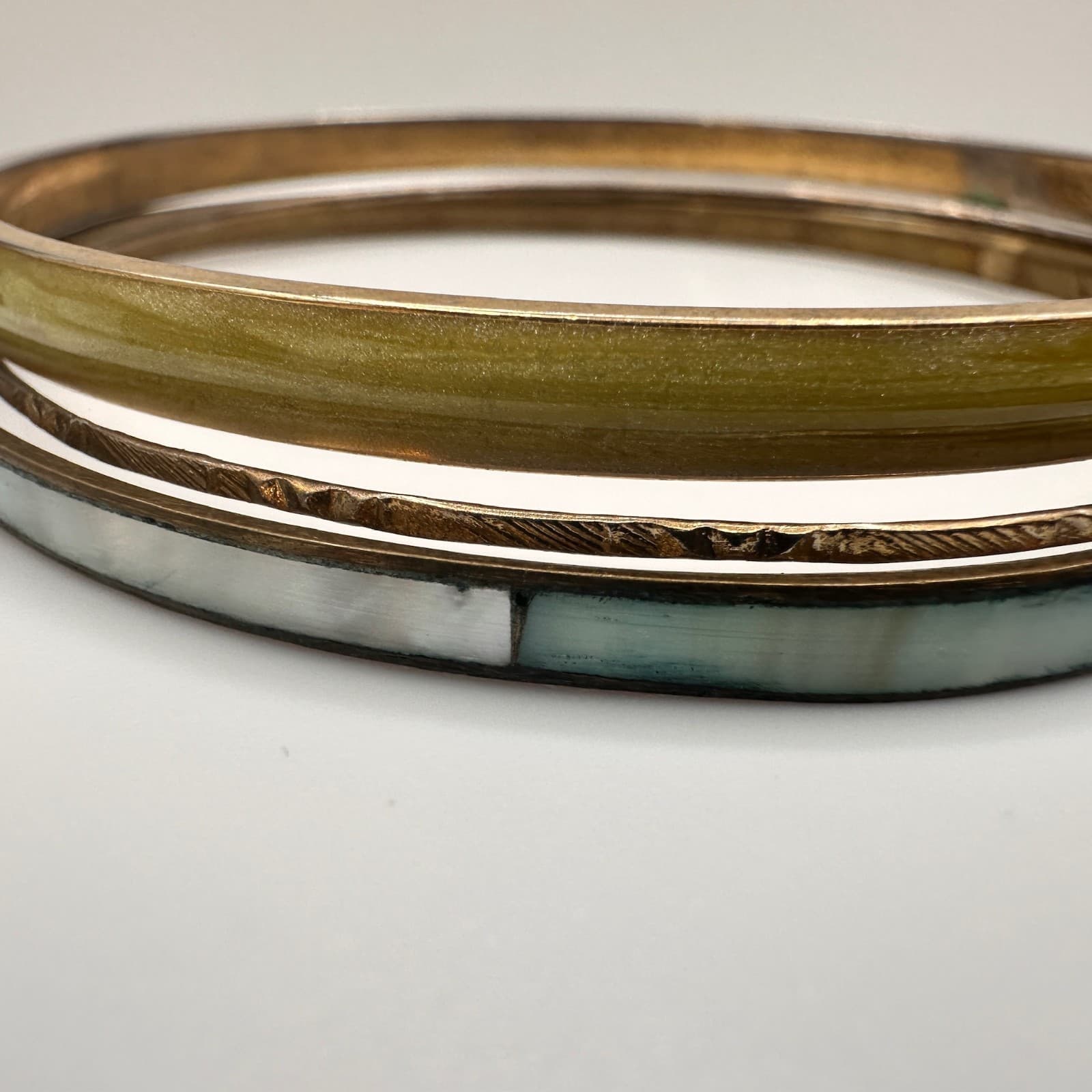 Vintage 80s Mixed Metal Bangle Bracelets Set Bohemian Boohoo Estate Jewelry - Thumbnail 2