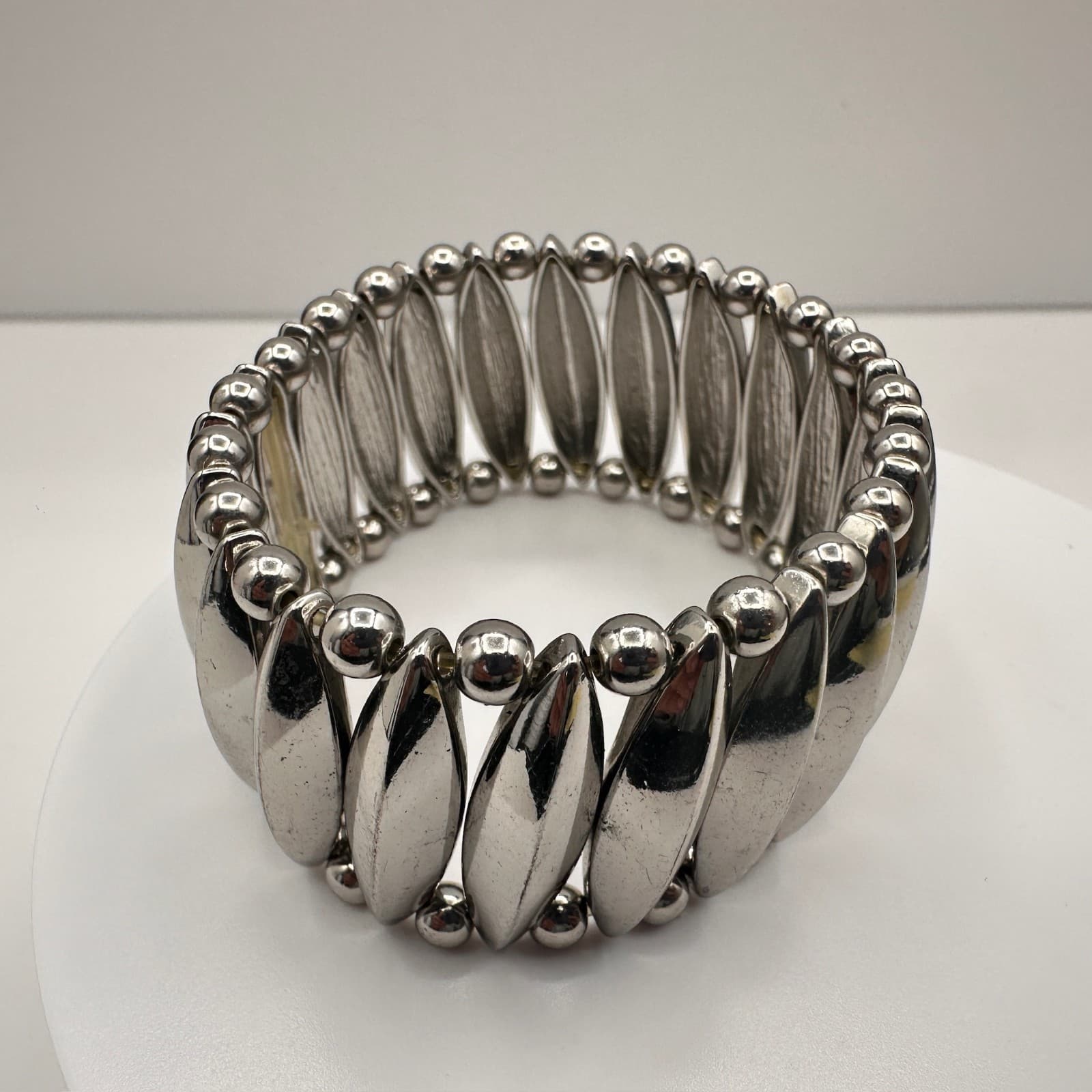 Vintage Y2K 90s Silver Tone Stretch Bracelet Chunky Mächtiges Armband Jewelry - Thumbnail 9