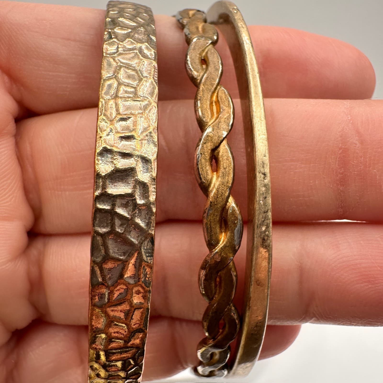 Vintage 80s Chunky Stack Gold & Silver Tone Twisted Bangle Bracelets Set Jewelry - Thumbnail 10