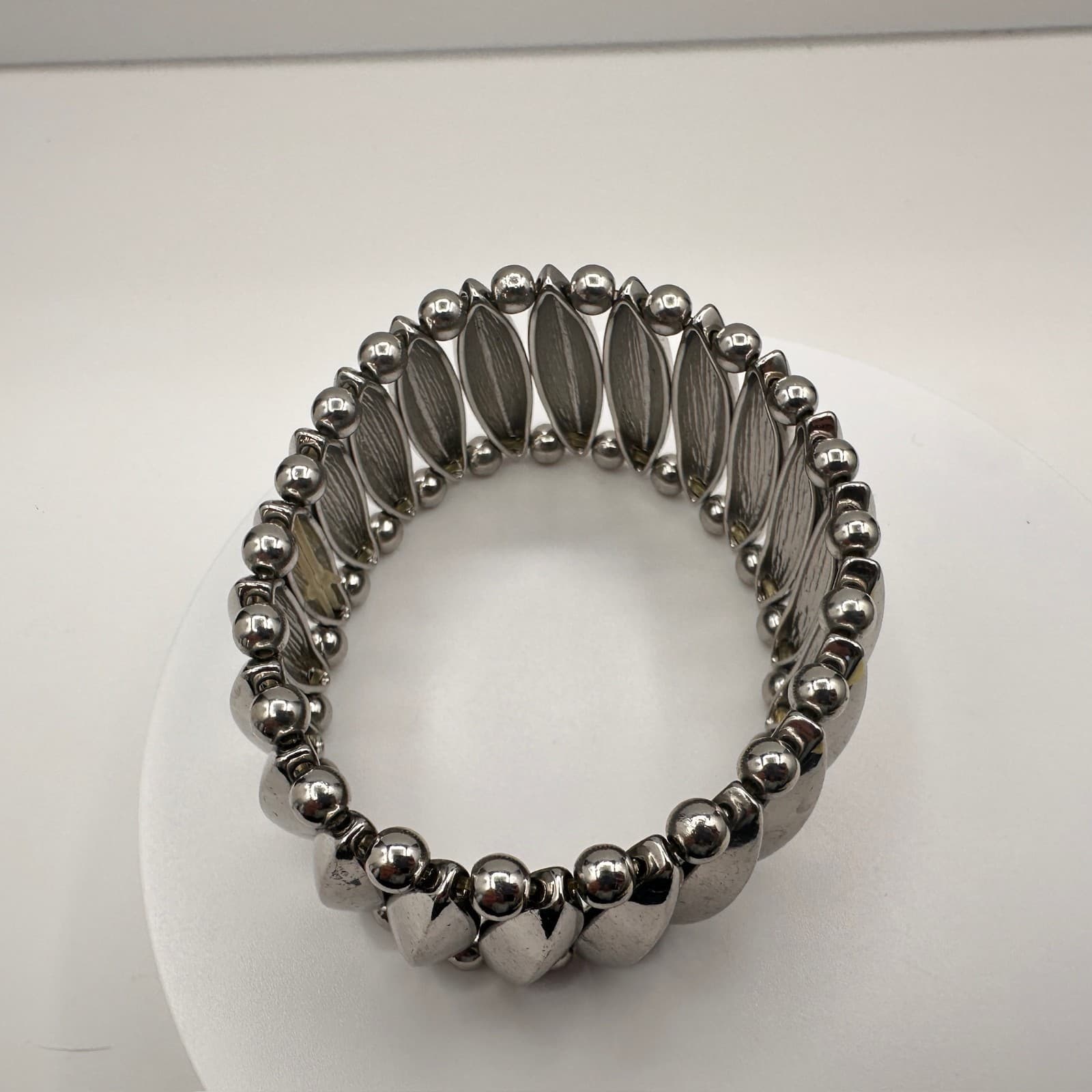 Vintage Y2K 90s Silver Tone Stretch Bracelet Chunky Mächtiges Armband Jewelry - Thumbnail 8