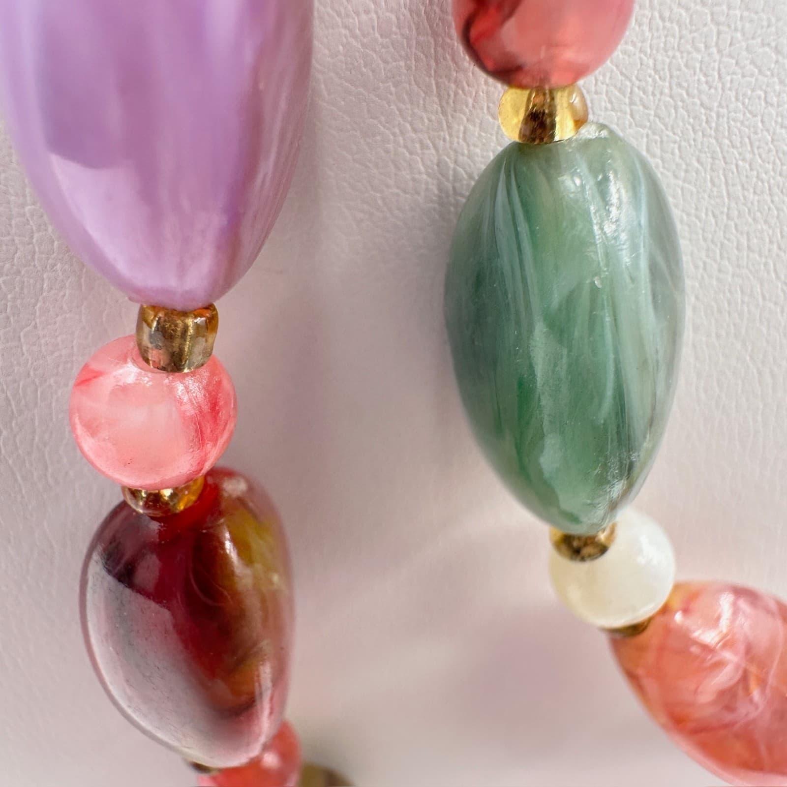 Vintage 80s Marbled Bead Double Strand Fashion Necklace Statement Jewelry - Thumbnail 6