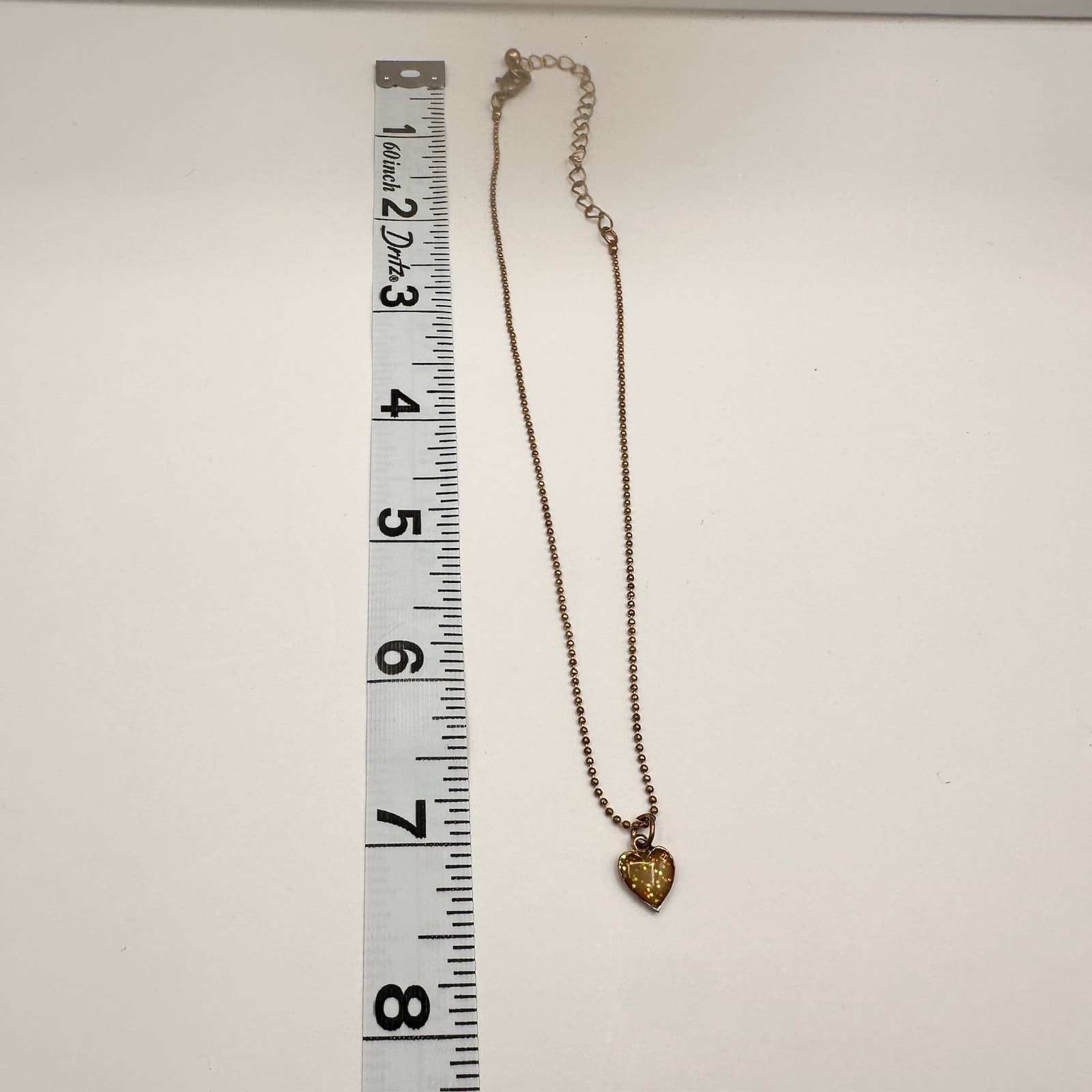 Vintage Heart Necklace Gold Tone Green Glitter Resin Pendant Ball Chain Jewelry - Thumbnail 9