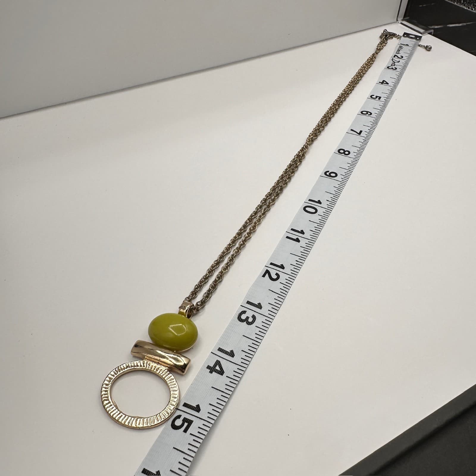 Vintage Statement Pendant Necklace with Yellow Bead & Gold Tone Chain Jewelry - Thumbnail 14