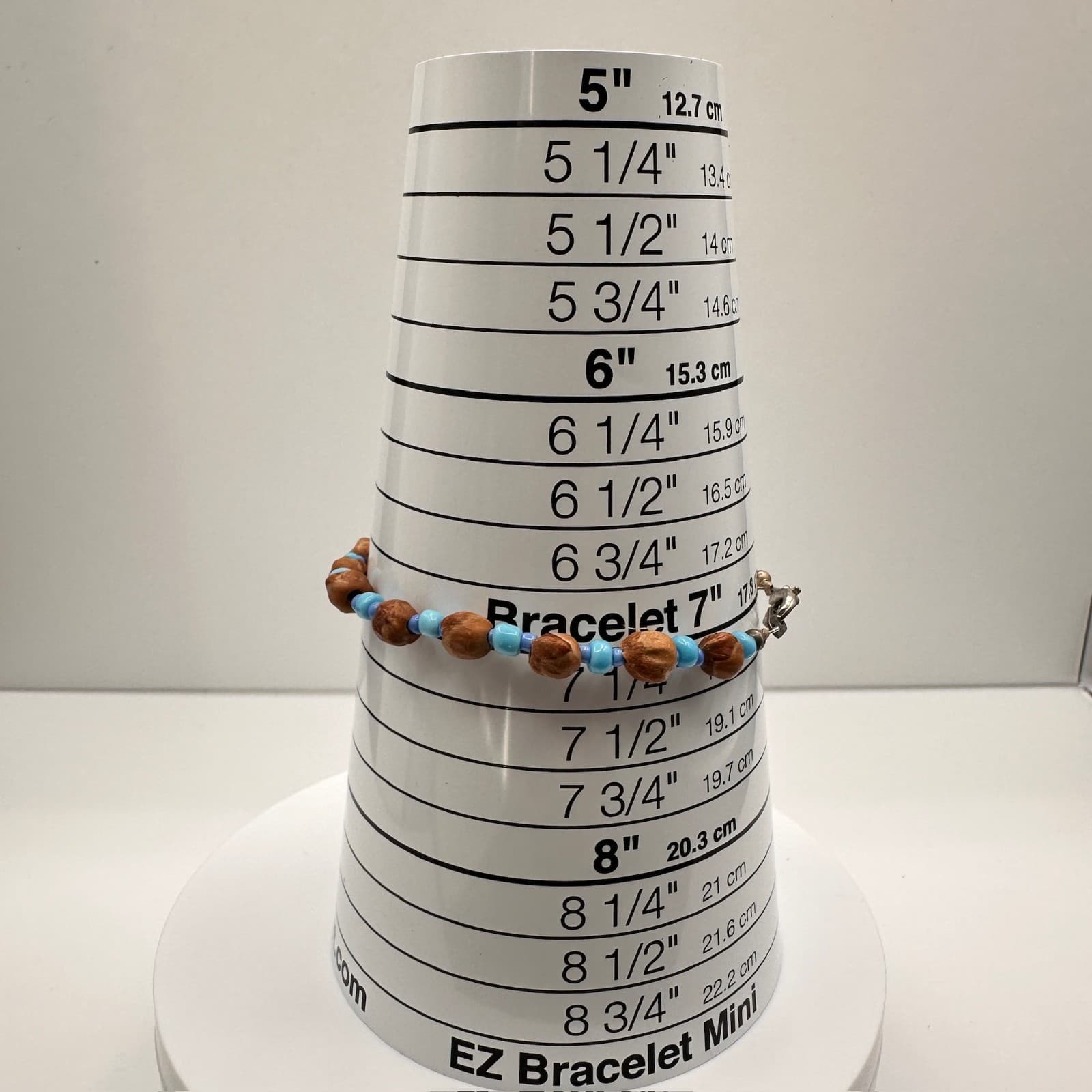 Vintage Y2K Beaded Bracelet Blue Seed Beads Brown Natural Nut Wood Boho Jewelry - Thumbnail 7