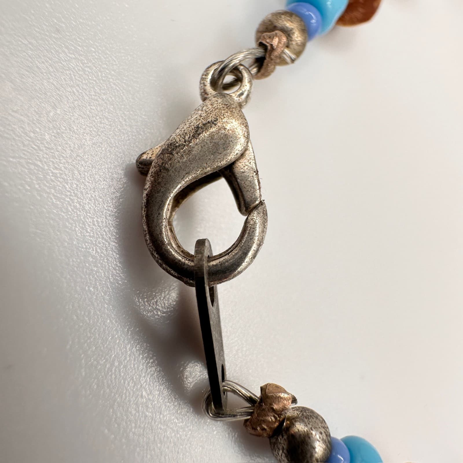 Vintage Y2K Beaded Bracelet Blue Seed Beads Brown Natural Nut Wood Boho Jewelry - Thumbnail 6