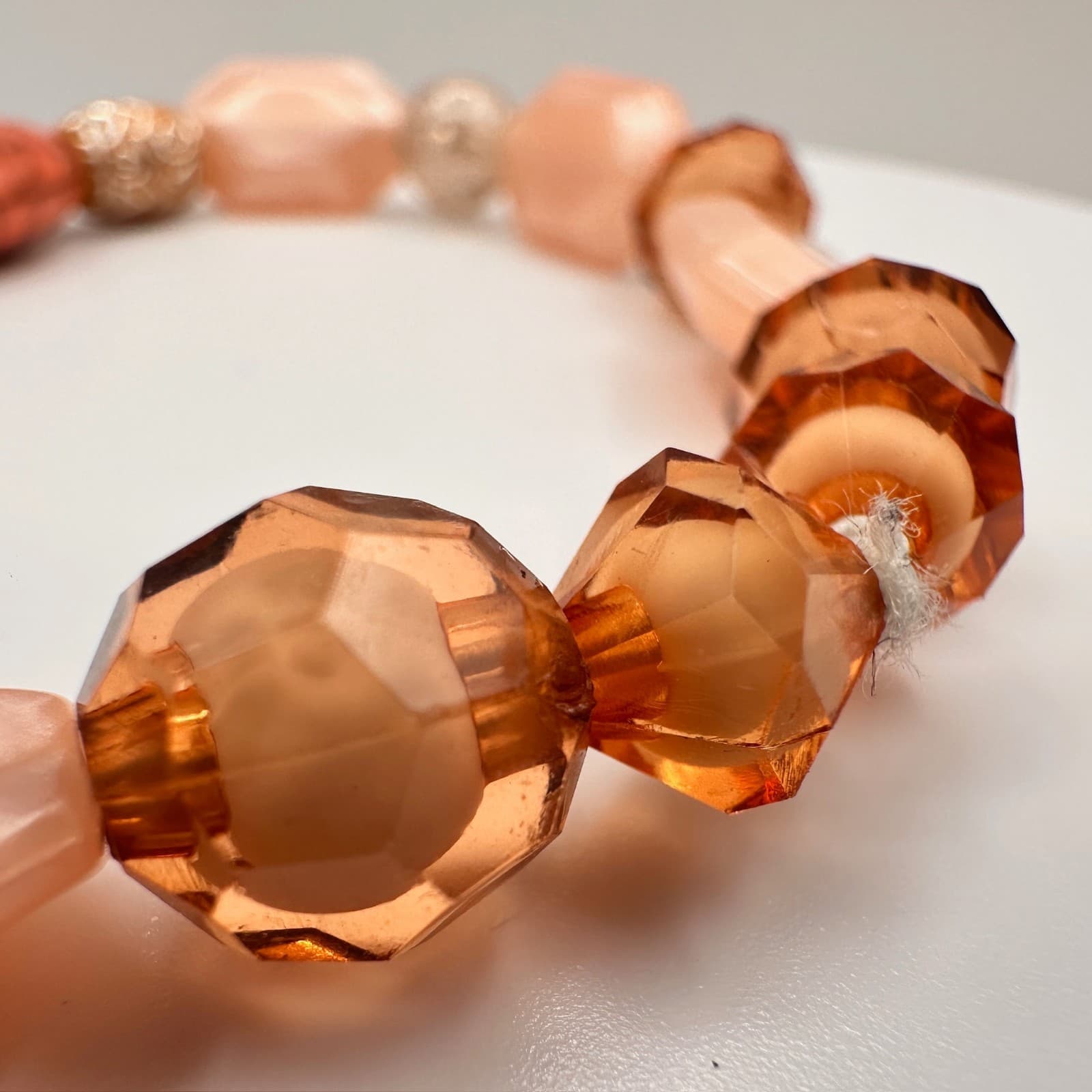 Vintage 90s Beaded Stretch Bracelet Orange Faux Turquoise Peach Glass Jewelry - Thumbnail 10