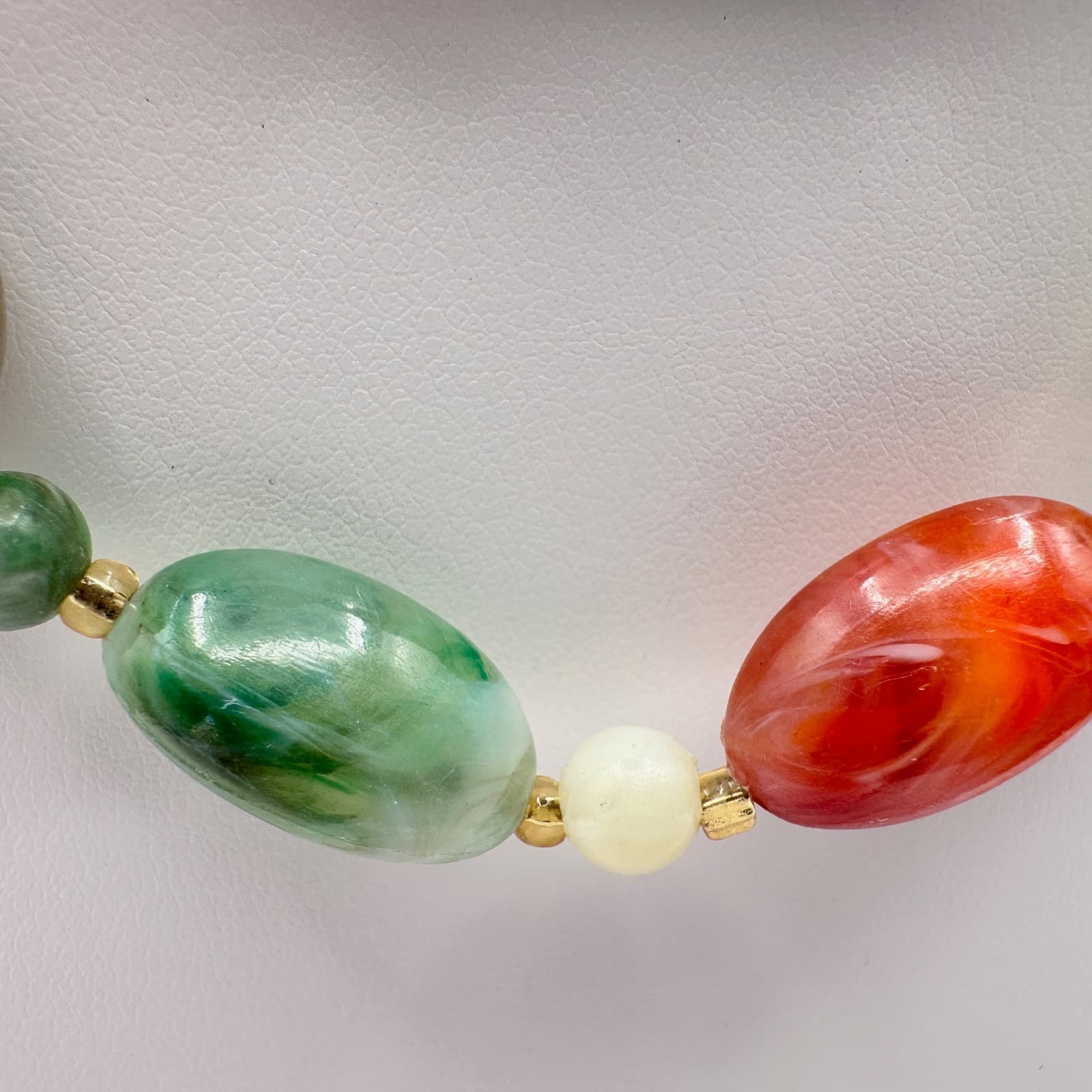Vintage 80s Marbled Bead Double Strand Fashion Necklace Statement Jewelry - Thumbnail 7