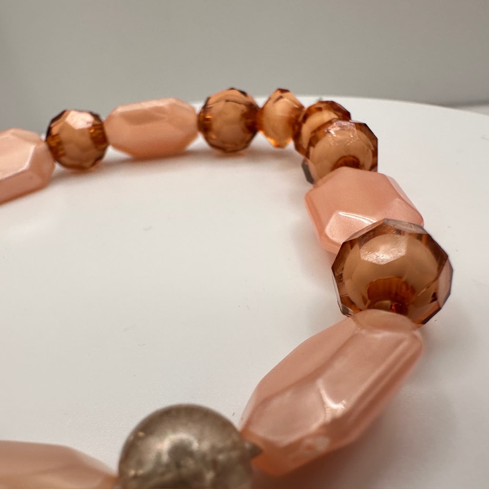 Vintage 90s Beaded Stretch Bracelet Orange Faux Turquoise Peach Glass Jewelry - Thumbnail 9