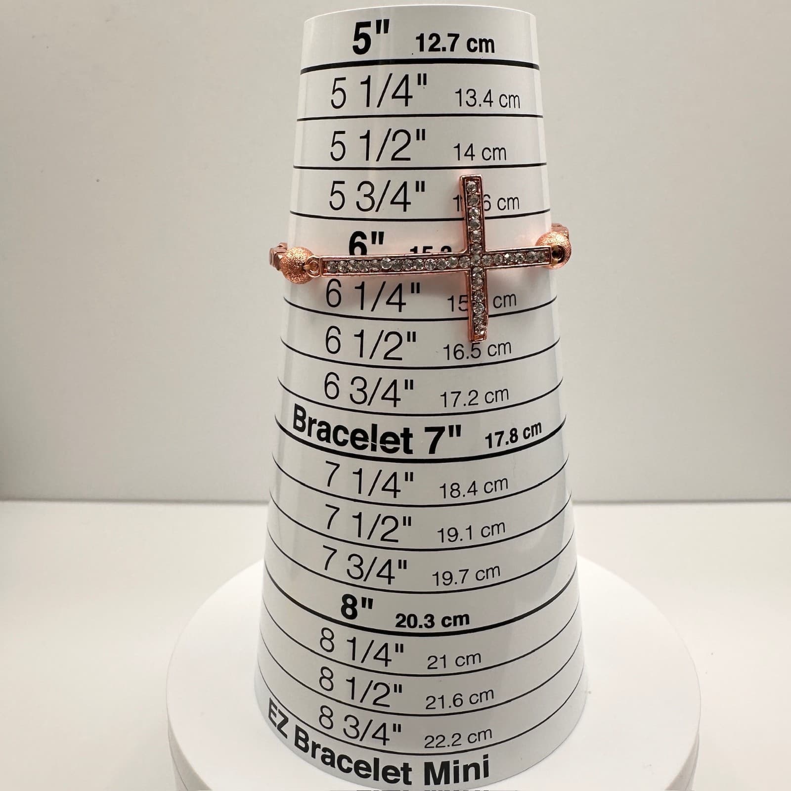 Vintage Y2K Rose Gold Tone Sideways Cross Bracelet Clear Rhinestone Beaded - Thumbnail 10