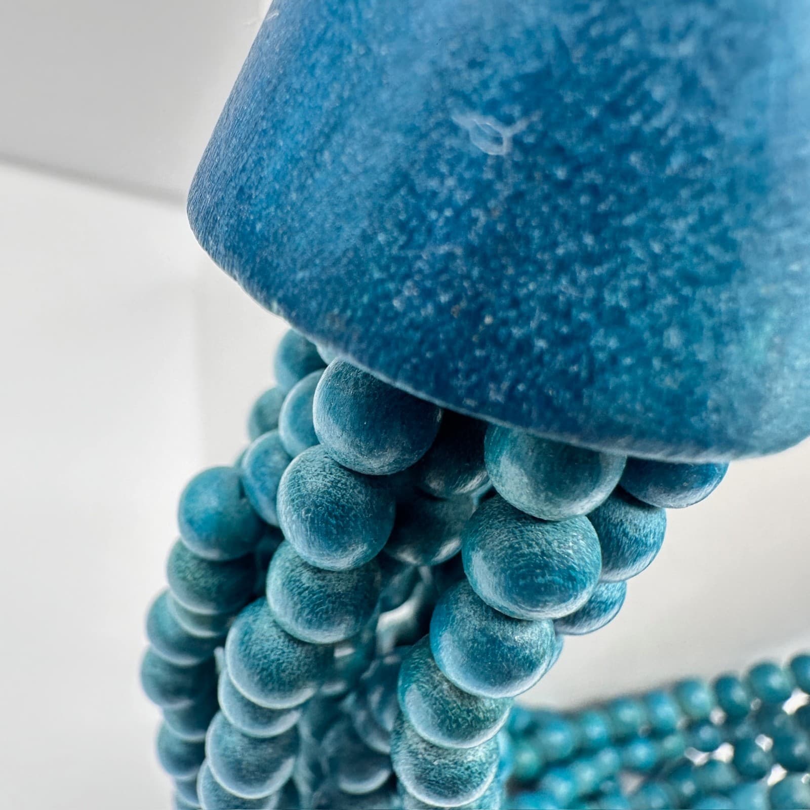 Vintage 80s Blue Wood Bead Multi Strand Statement Necklace Jewelry - Thumbnail 4