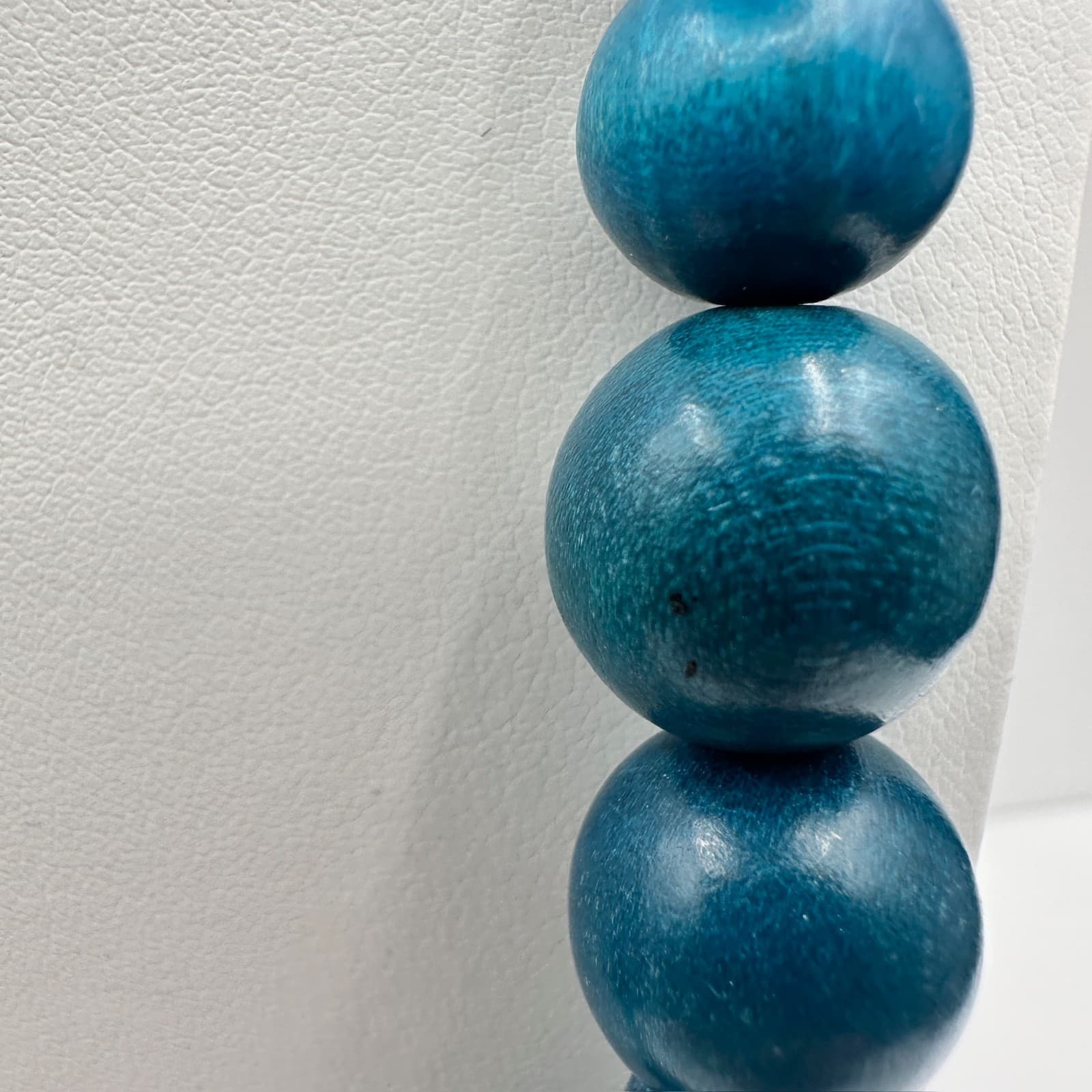 Vintage 80s Blue Wood Bead Multi Strand Statement Necklace Jewelry - Thumbnail 5