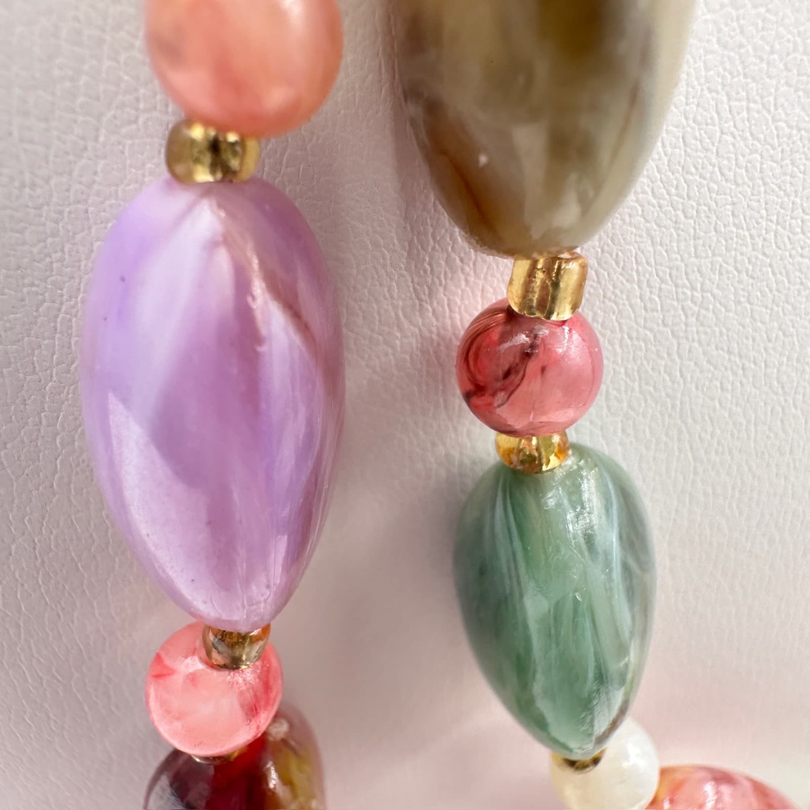 Vintage 80s Marbled Bead Double Strand Fashion Necklace Statement Jewelry - Thumbnail 5