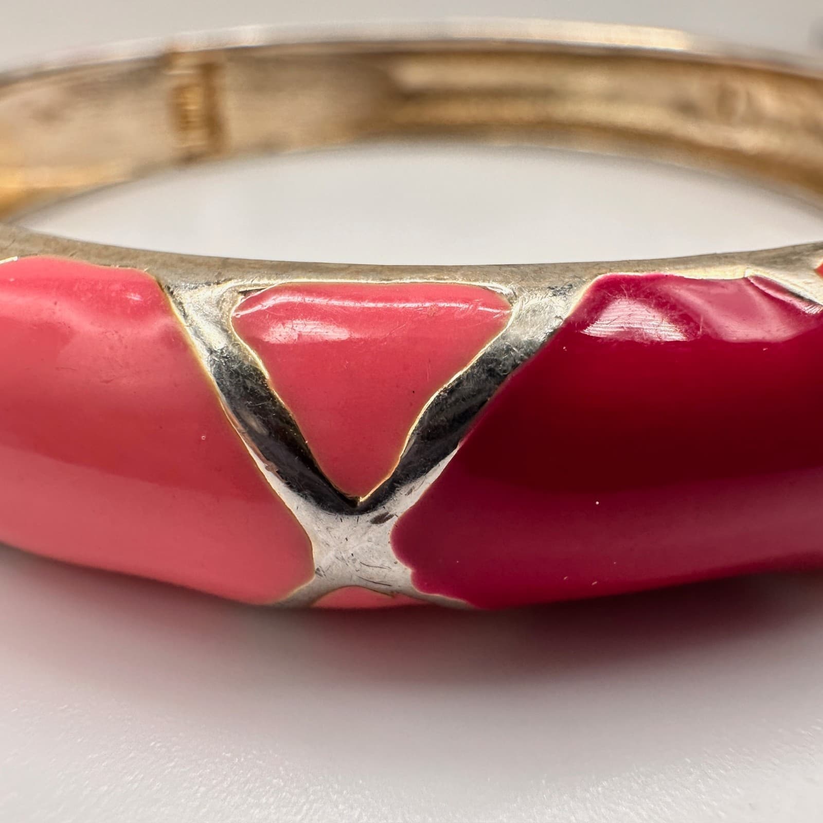 Vintage Y2K Pink & Red Enamel Bracelet Silver Tone Geometric Statement Jewelry - Thumbnail 9