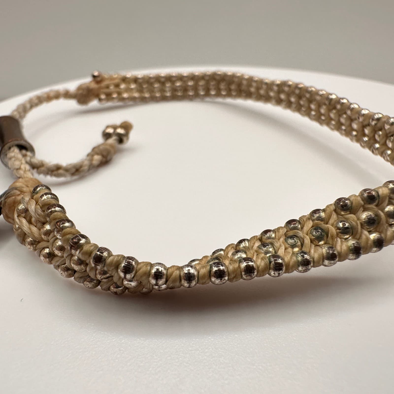 Vintage 90s Beaded Braided War Kiss Bracelets Silver Tone Charm Adjustable - Thumbnail 6