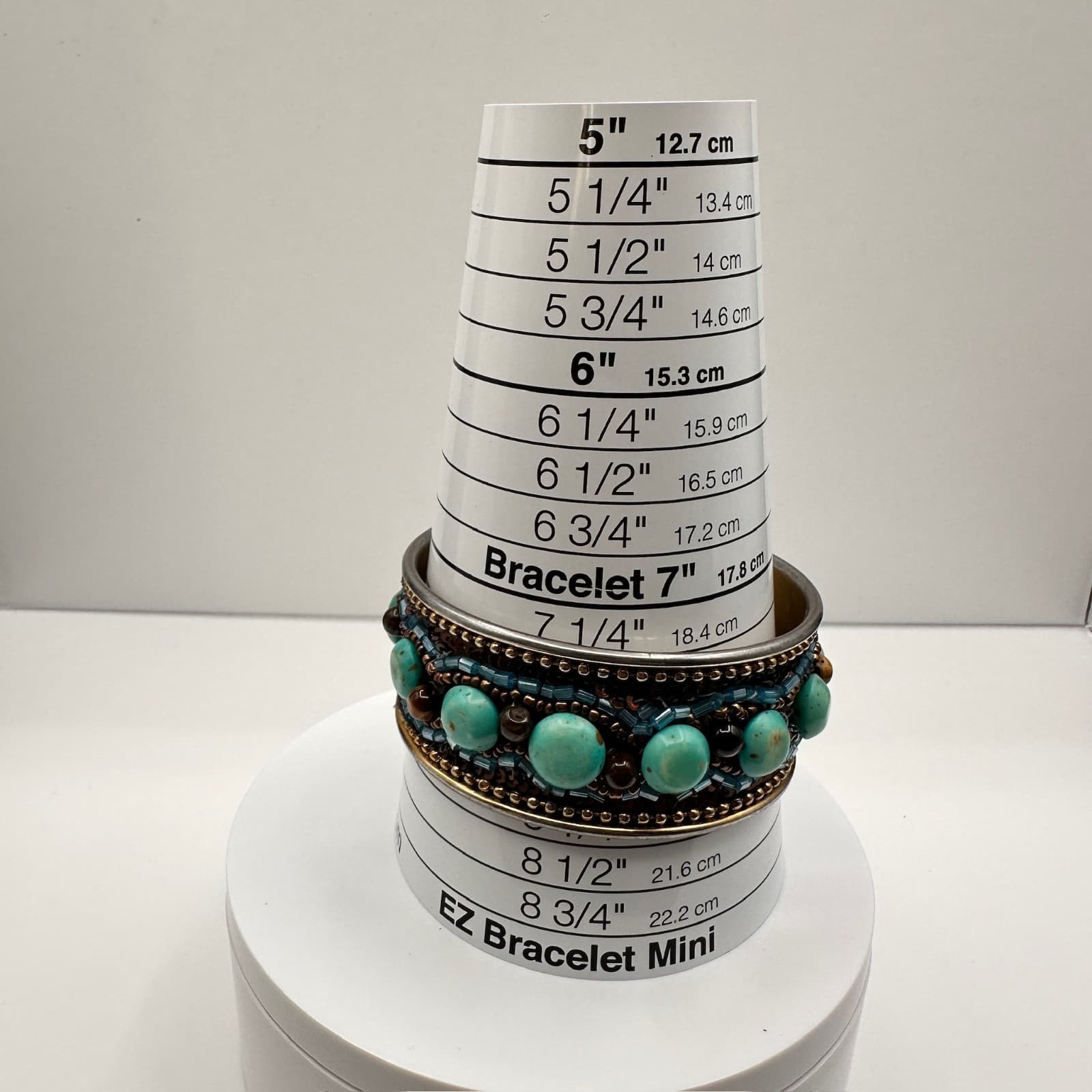 Vintage 90s Mixed Media Bangle Bracelet Turquoise Tiger Eye Glass Beaded Boho - Thumbnail 11