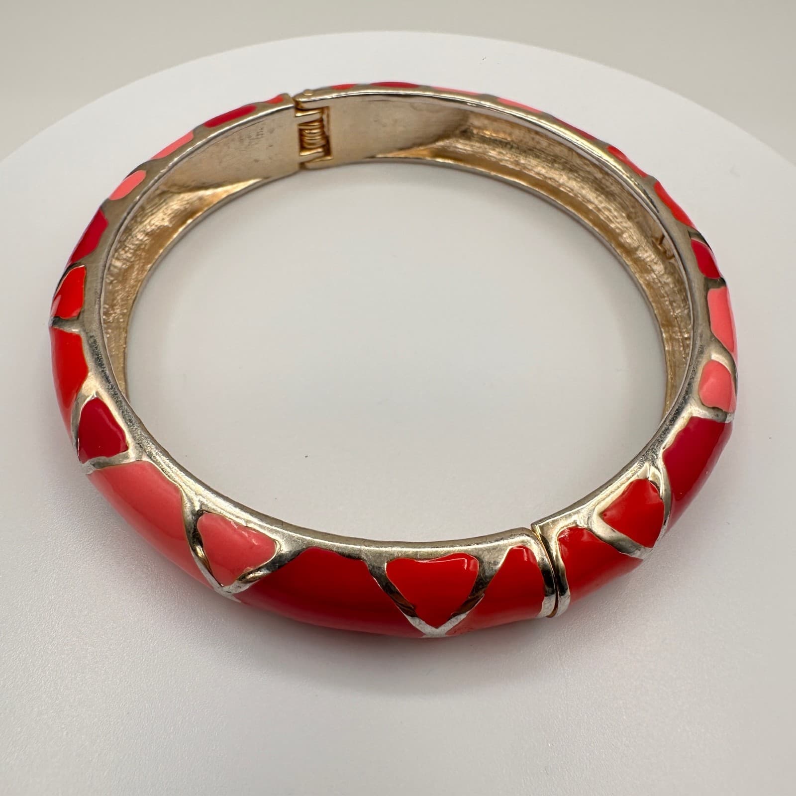 Vintage Y2K Pink & Red Enamel Bracelet Silver Tone Geometric Statement Jewelry - Thumbnail 10