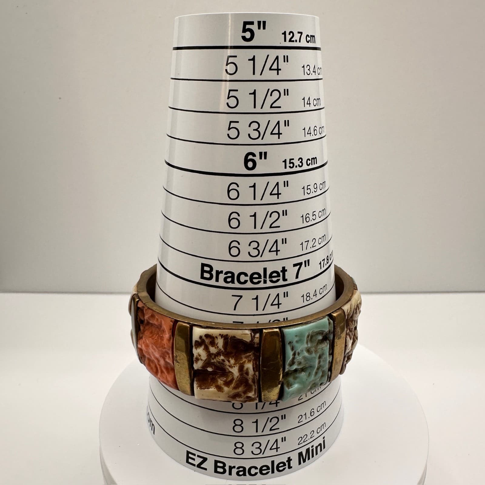 Vintage 70s 80s Brutalist Bangle Bracelet Gold Tone Faux Turquoise Coral Stone - Thumbnail 11