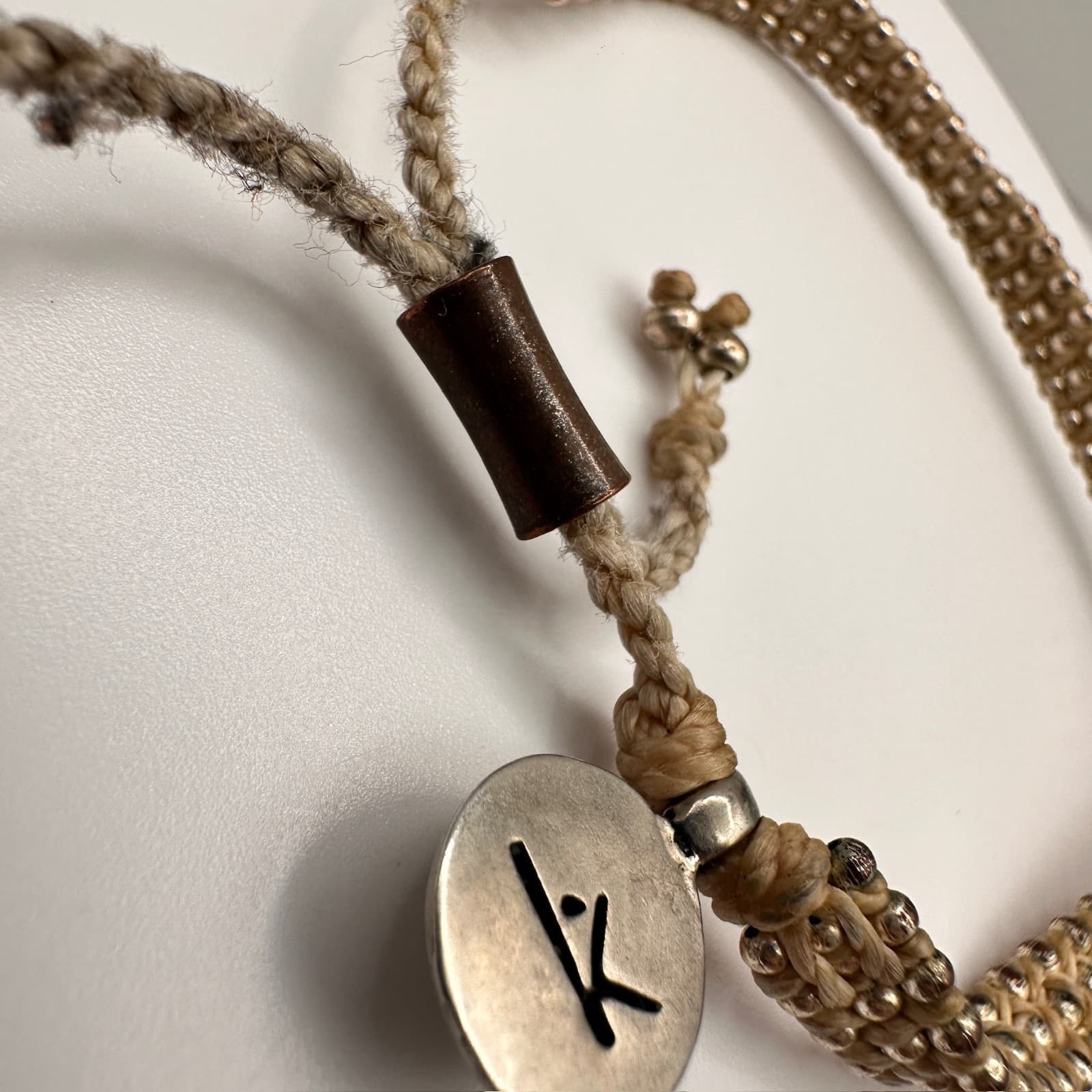 Vintage 90s Beaded Braided War Kiss Bracelets Silver Tone Charm Adjustable - Thumbnail 3