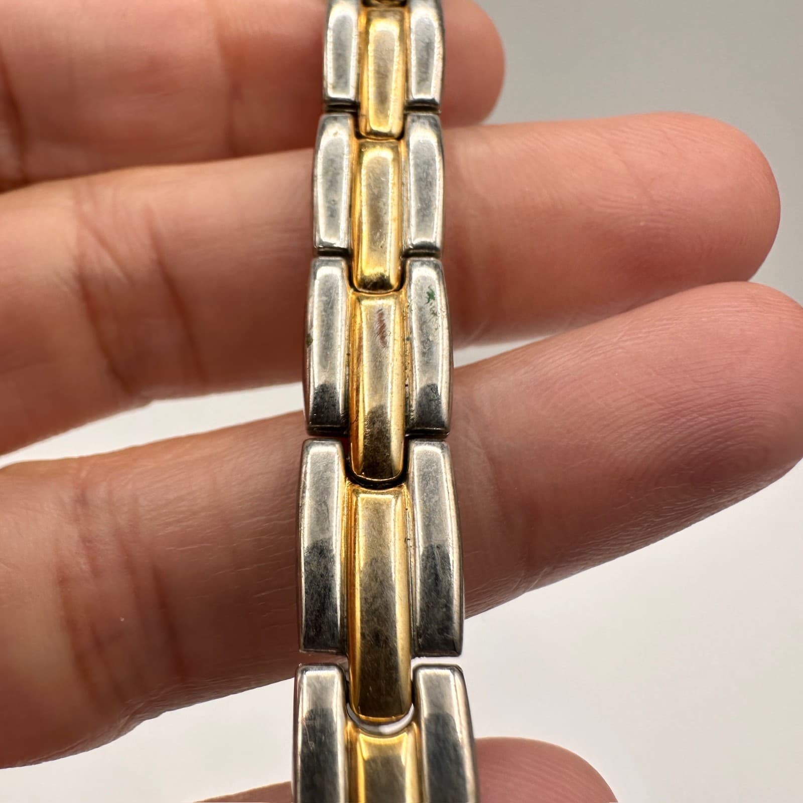 Vintage 80s Magnetic Therapy Bracelet Silver & Gold Tone Link Statement Mens - Thumbnail 11