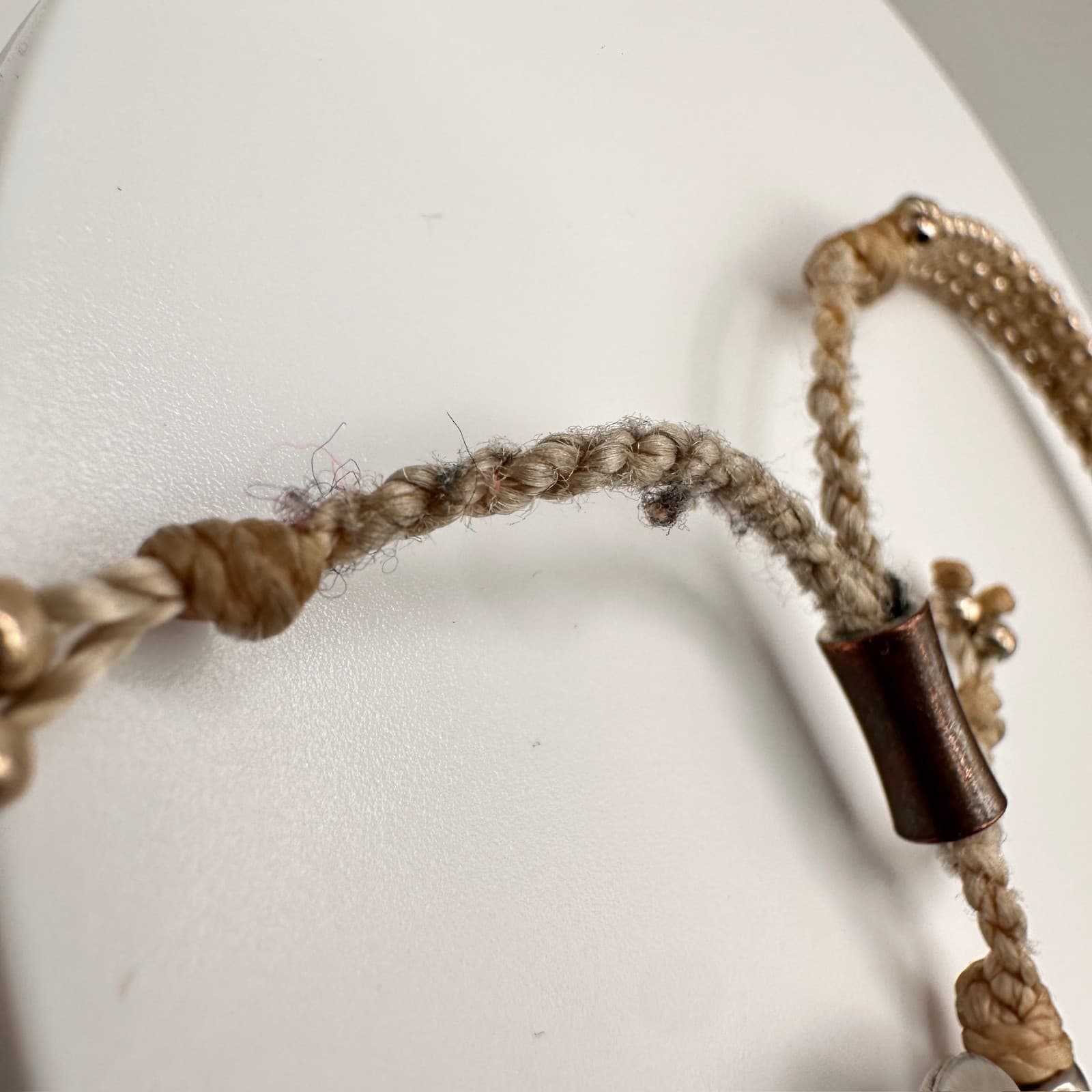 Vintage 90s Beaded Braided War Kiss Bracelets Silver Tone Charm Adjustable - Thumbnail 5