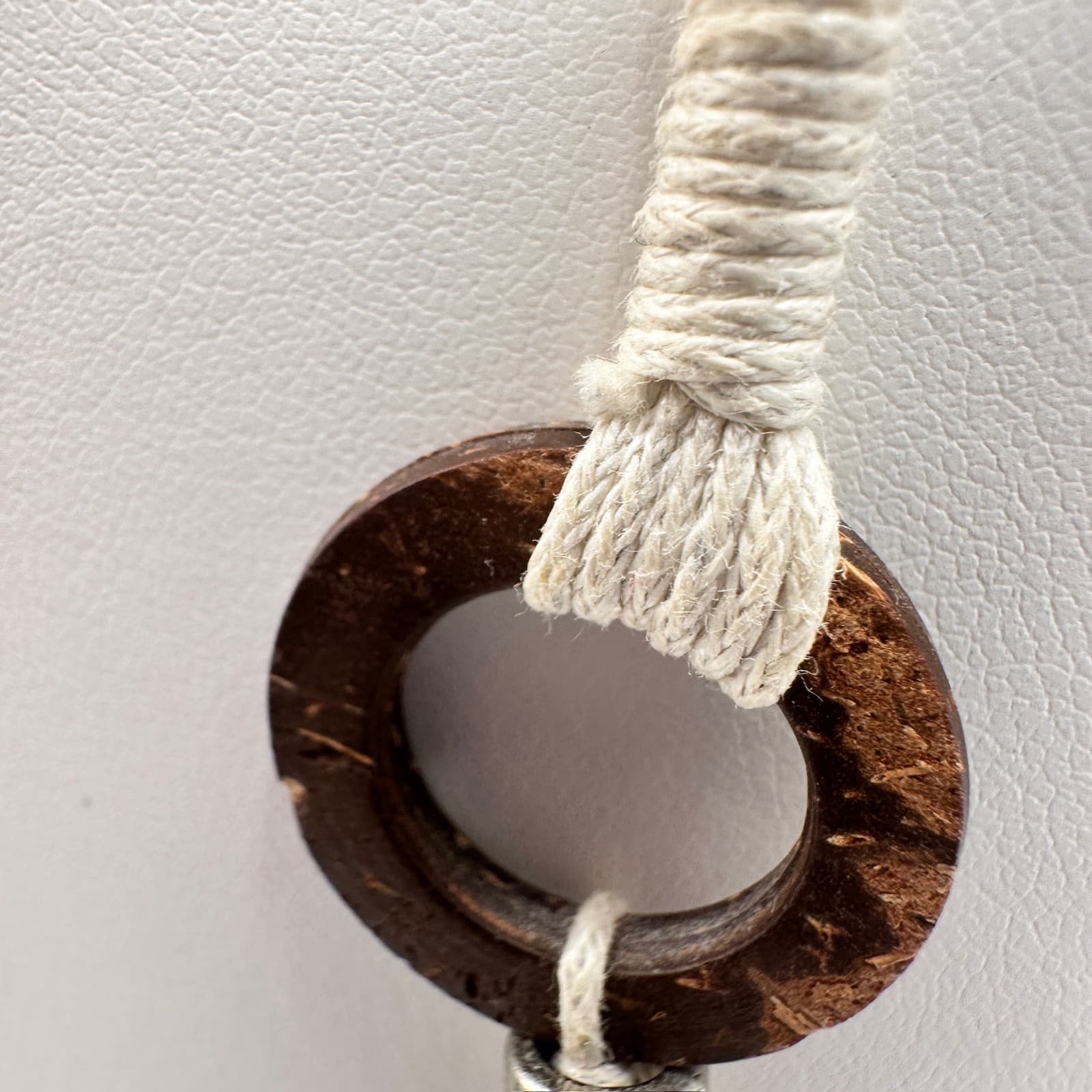 Vintage 80s Boho Wood Bead Statement Pendant Necklace Jewelry Spiral Shell - Thumbnail 14