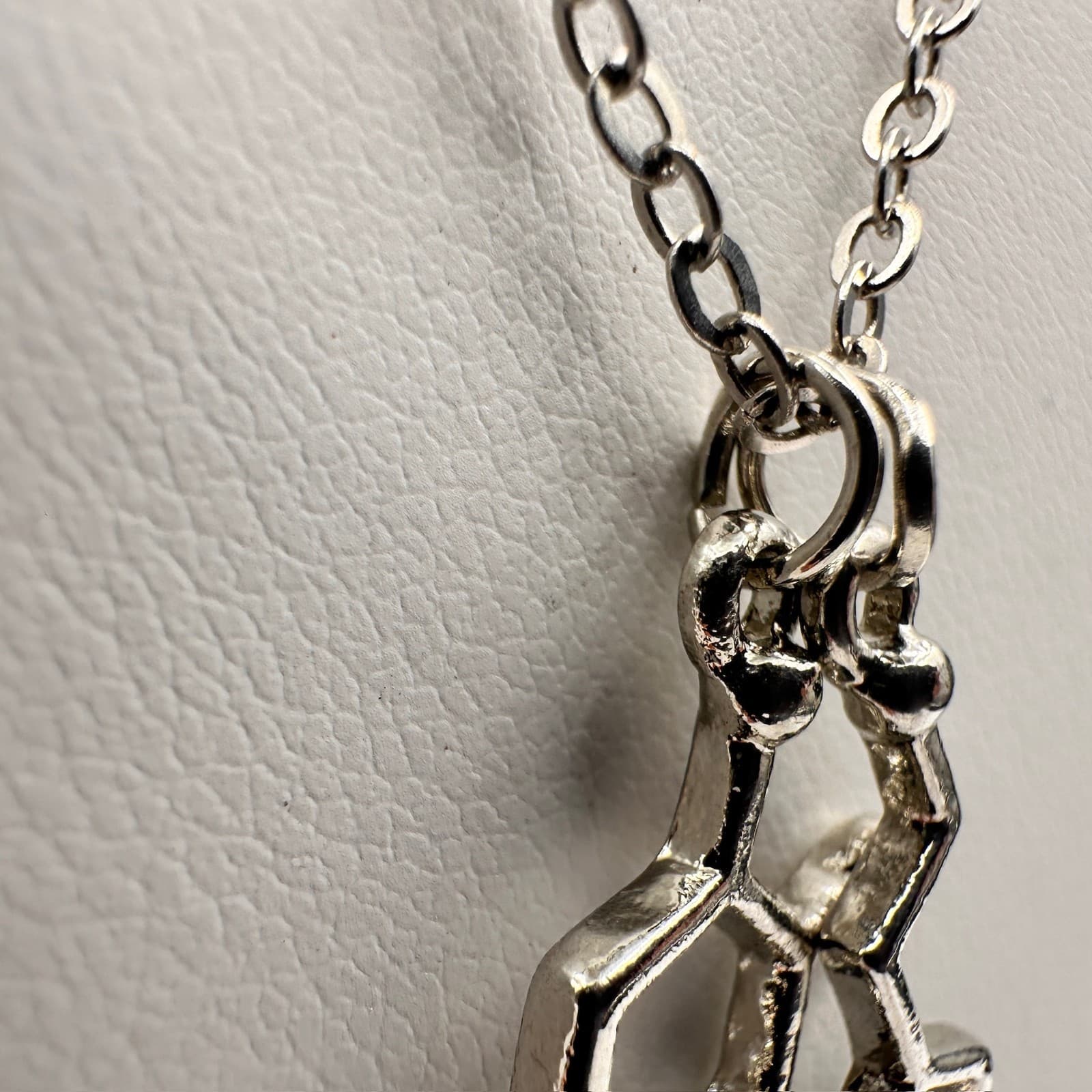 Vintage Y2K Serotonin Molecule Pendant Necklace Silver Tone Chemistry Jewelry - Thumbnail 8