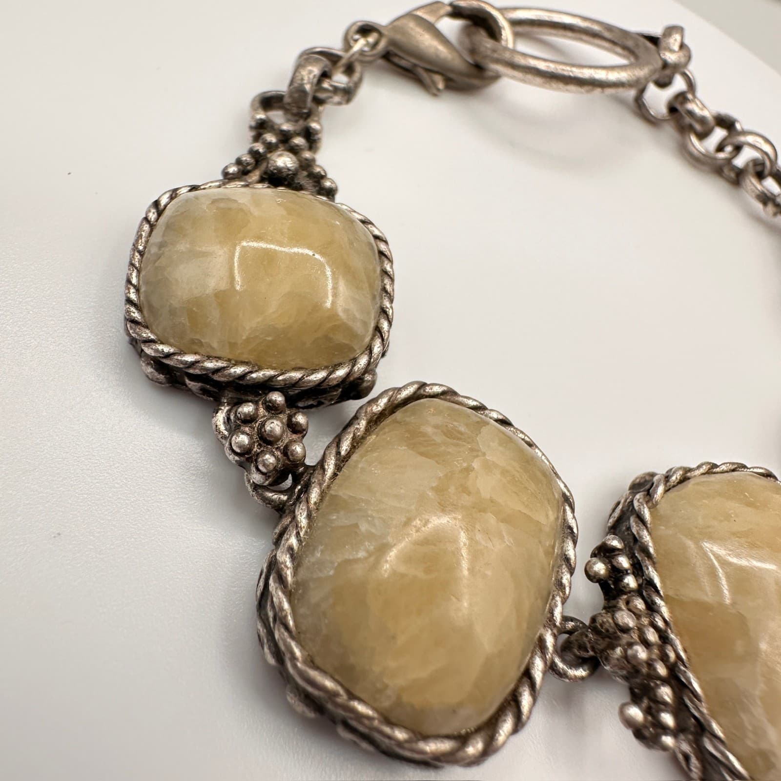 Vintage 90s Statement Link Bracelet Natural Yellow Quartz Silver Tone Chunky - Thumbnail 3
