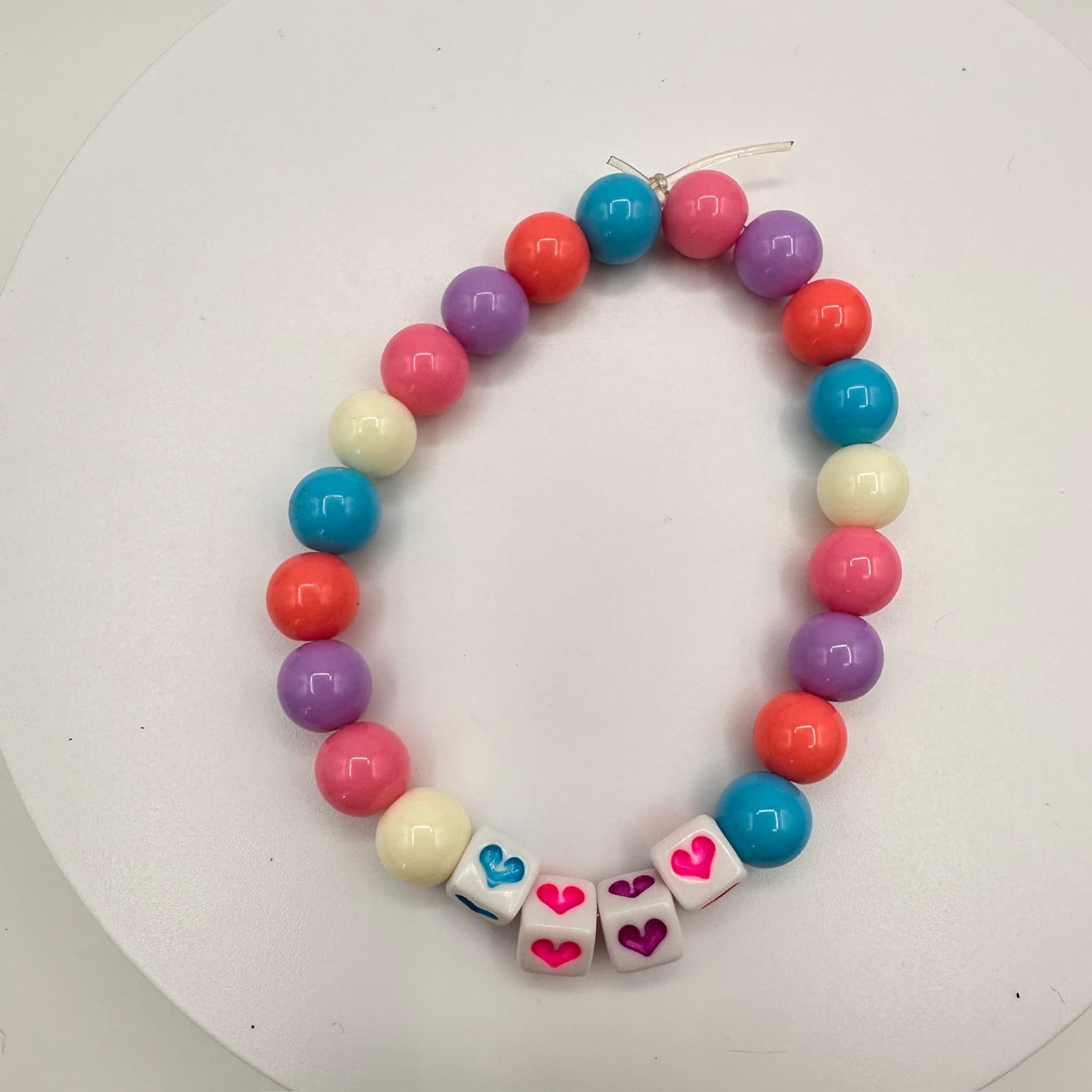 Vintage Y2K 90s Handmade Beaded Bracelet Heart Charm Cube Beads Kandi Jewelry - Image 1