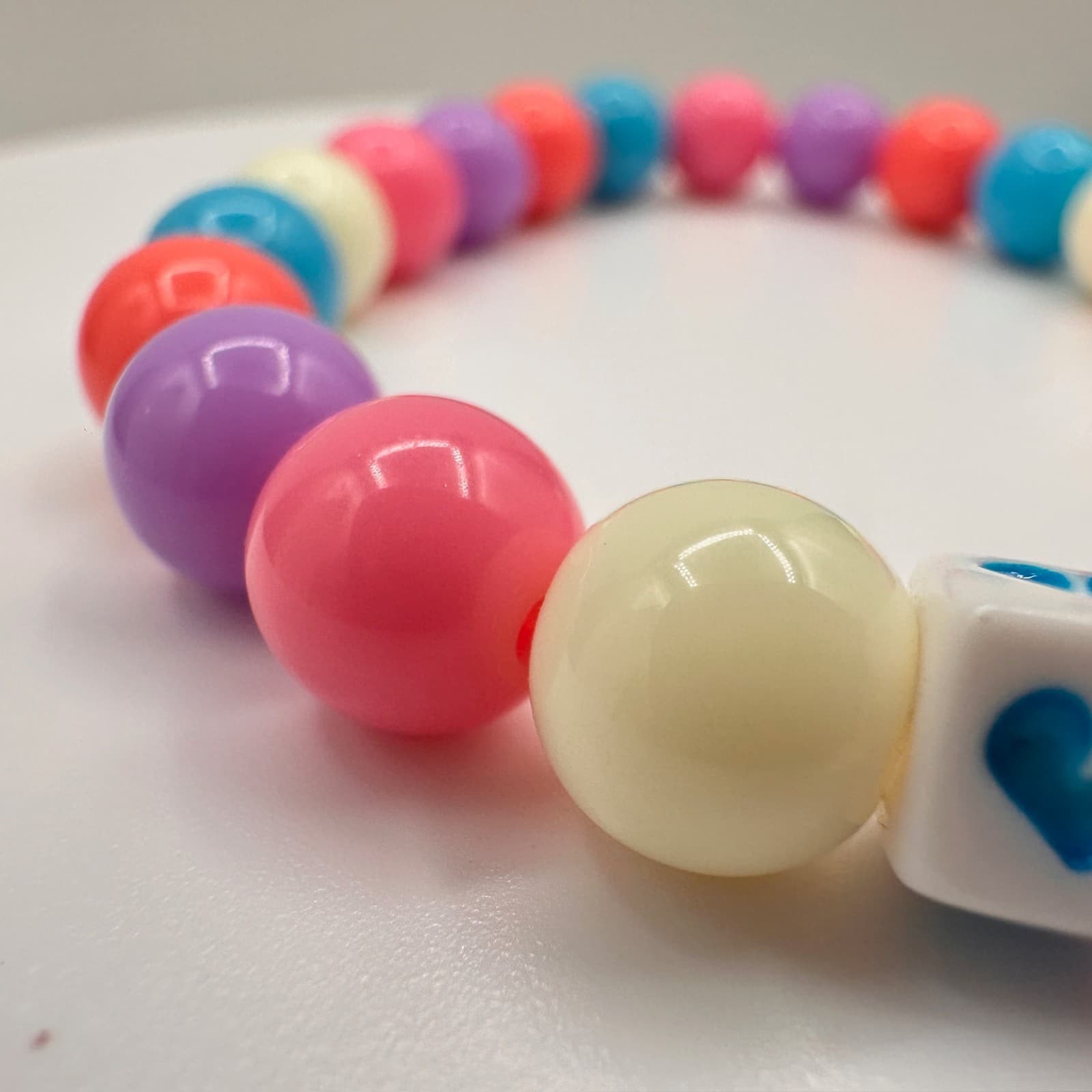 Vintage Y2K 90s Handmade Beaded Bracelet Heart Charm Cube Beads Kandi Jewelry - Thumbnail 4