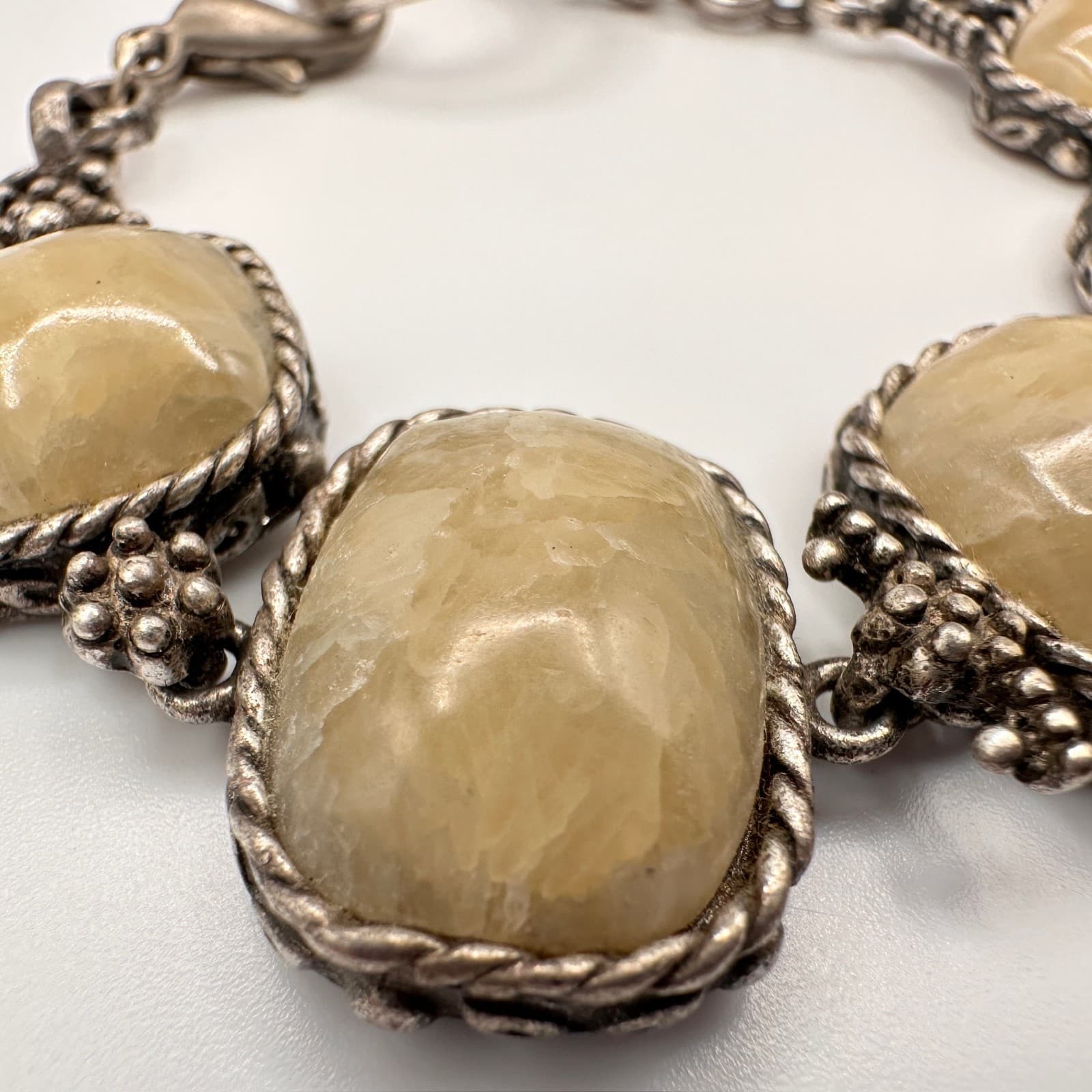 Vintage 90s Statement Link Bracelet Natural Yellow Quartz Silver Tone Chunky - Thumbnail 10