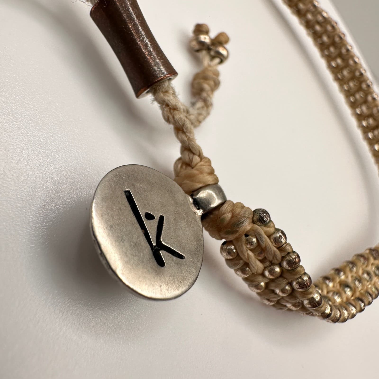 Vintage 90s Beaded Braided War Kiss Bracelets Silver Tone Charm Adjustable - Thumbnail 4