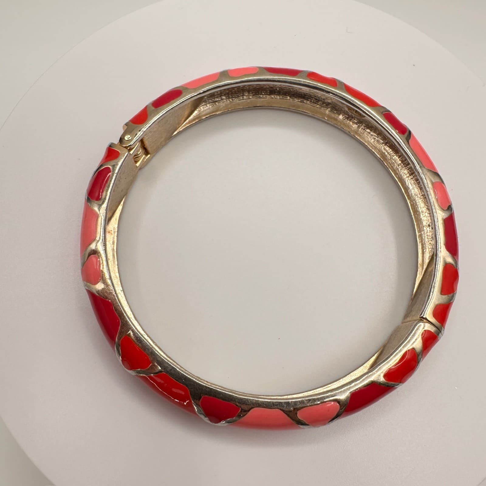 Vintage Y2K Pink & Red Enamel Bracelet Silver Tone Geometric Statement Jewelry - Thumbnail 2