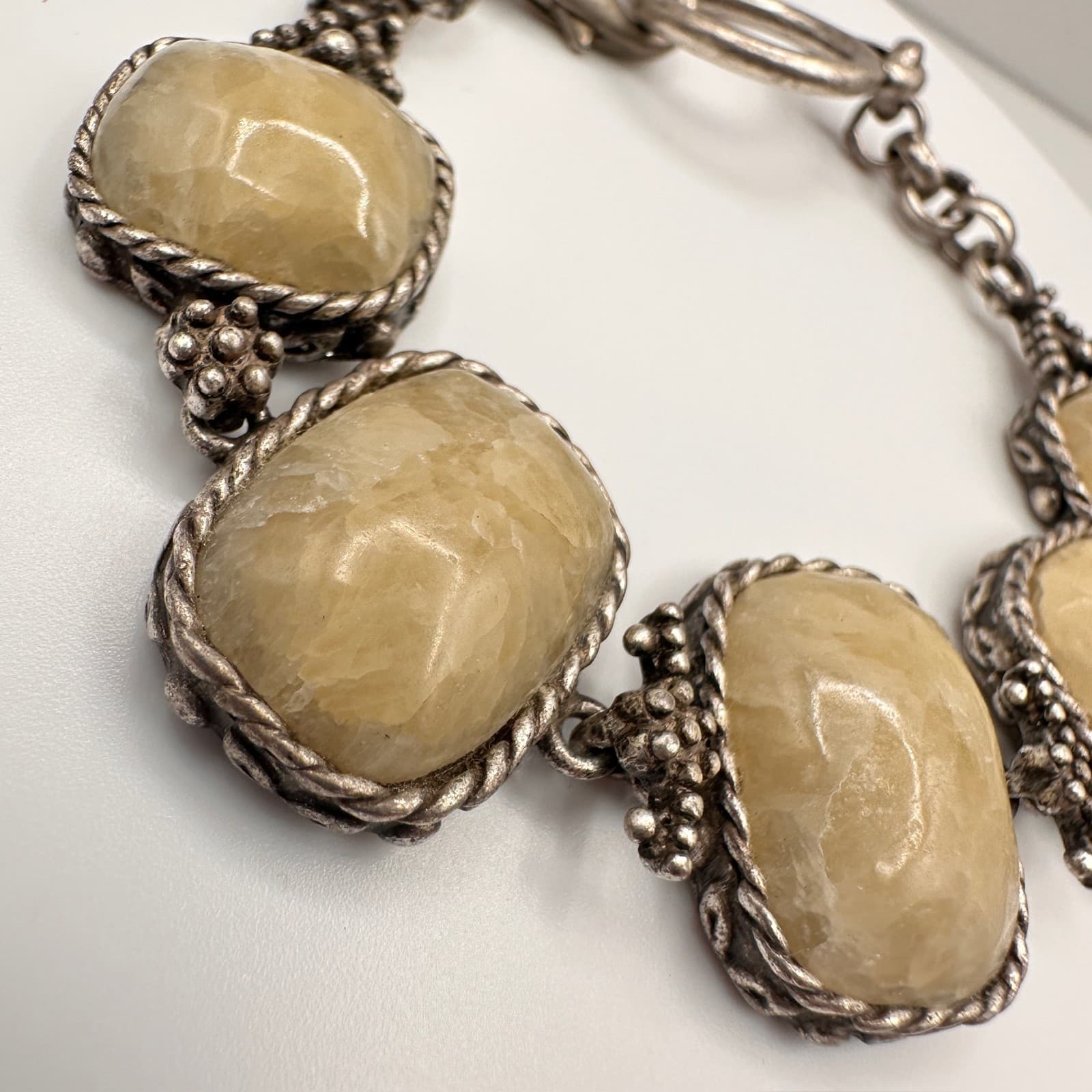 Vintage 90s Statement Link Bracelet Natural Yellow Quartz Silver Tone Chunky - Thumbnail 4