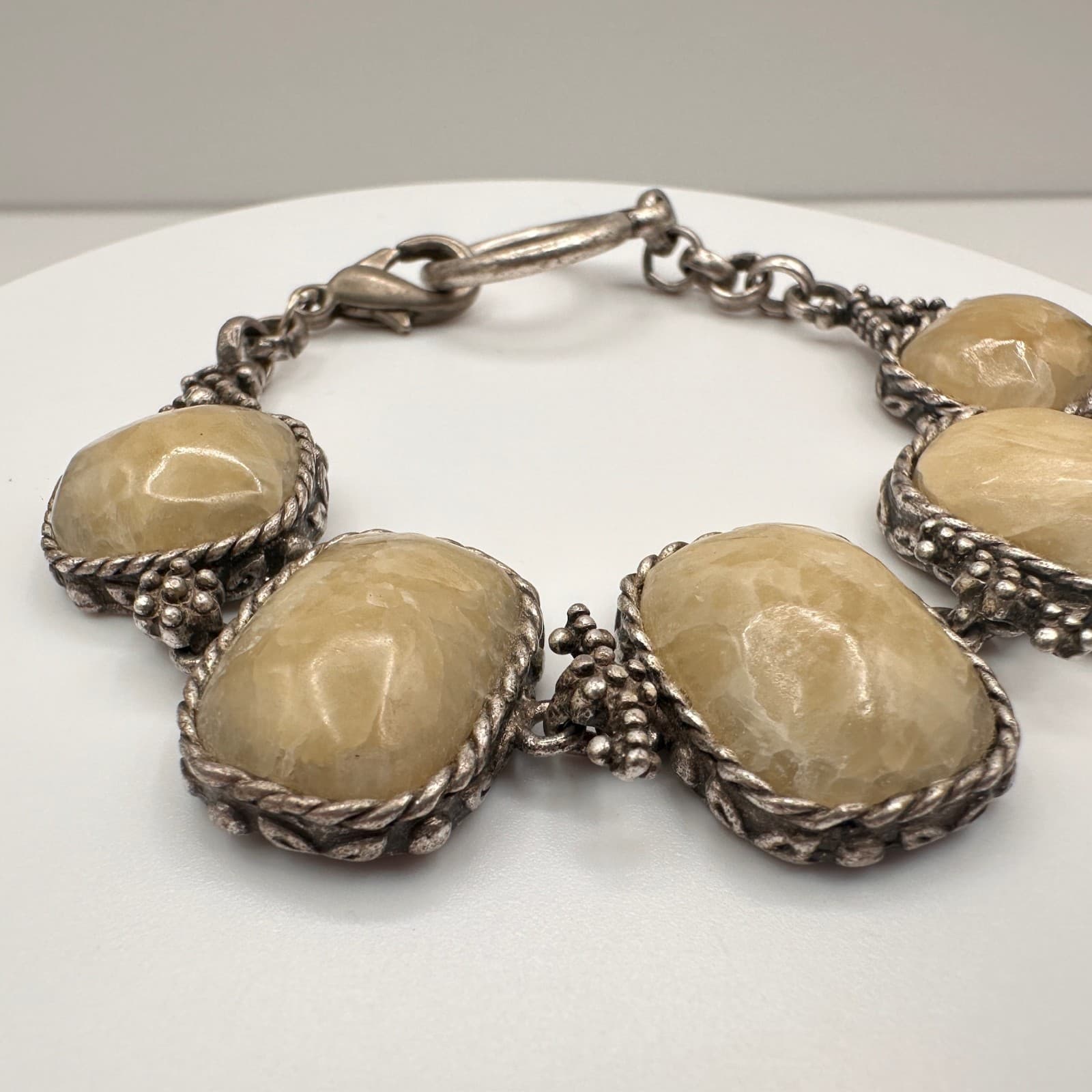 Vintage 90s Statement Link Bracelet Natural Yellow Quartz Silver Tone Chunky - Thumbnail 5