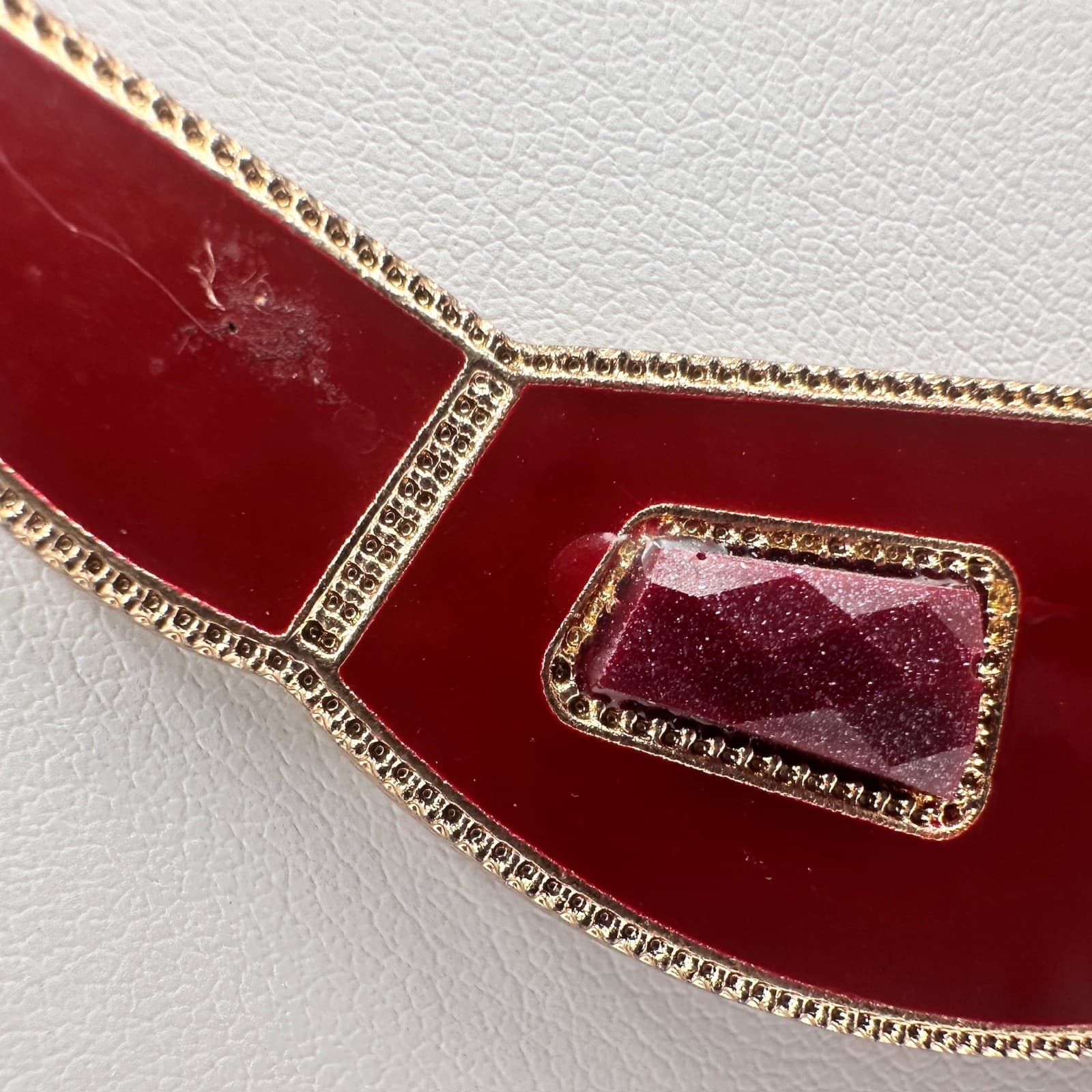 Vintage 90s Statement Bib Necklace Red Geometric Faceted Stones Fashion Jewelry - Thumbnail 6