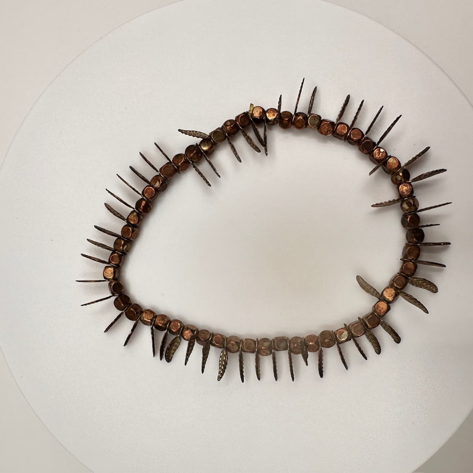 Vintage Boho Bronze Tone Leaf Charm Beaded Stretch Bracelet Nature Theme Jewelry - Thumbnail 7